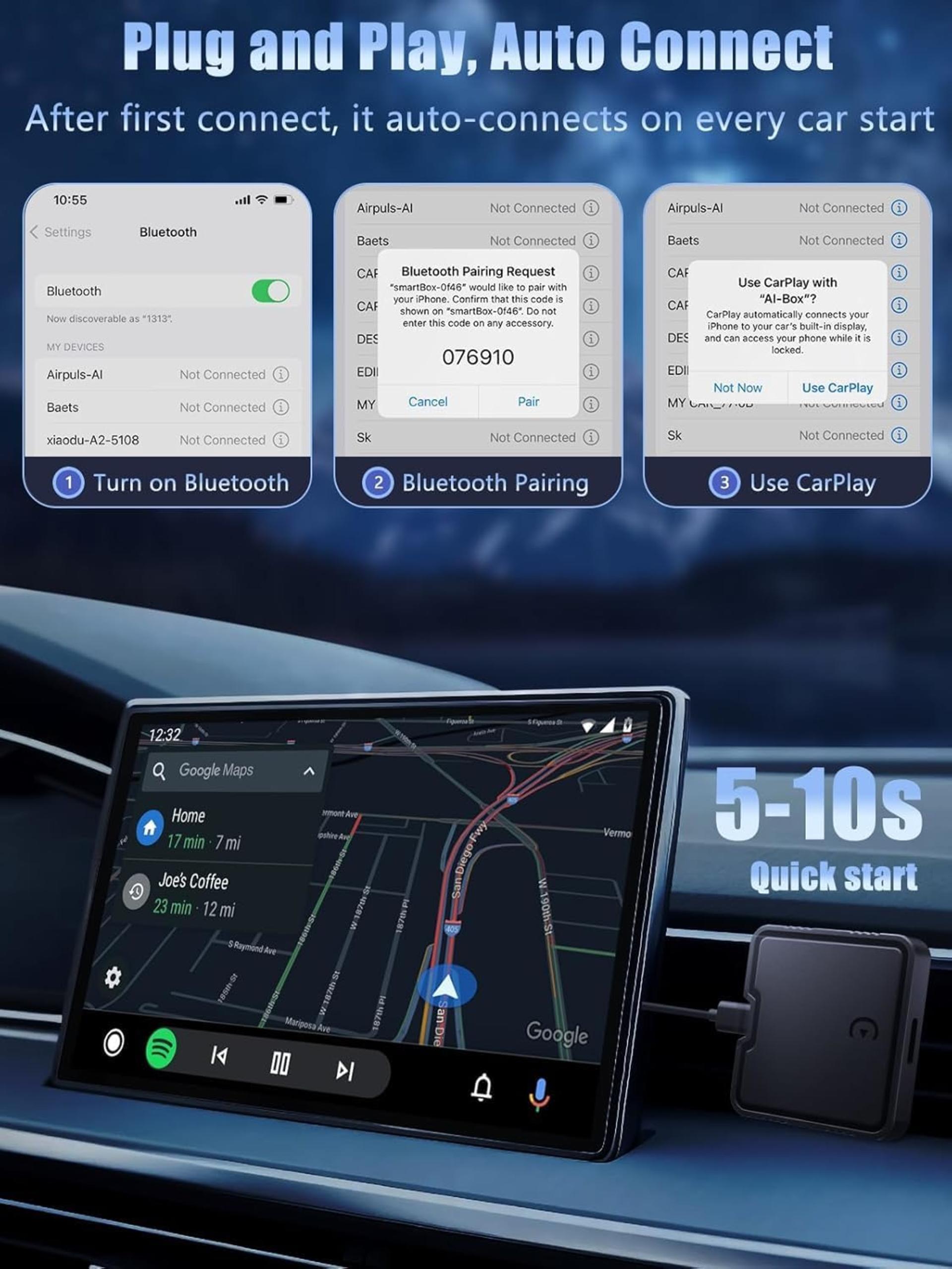 Wireless CarPlay & Android Auto AI Box with YouTube, Netflix, and 5.8GHz WiFi - 6