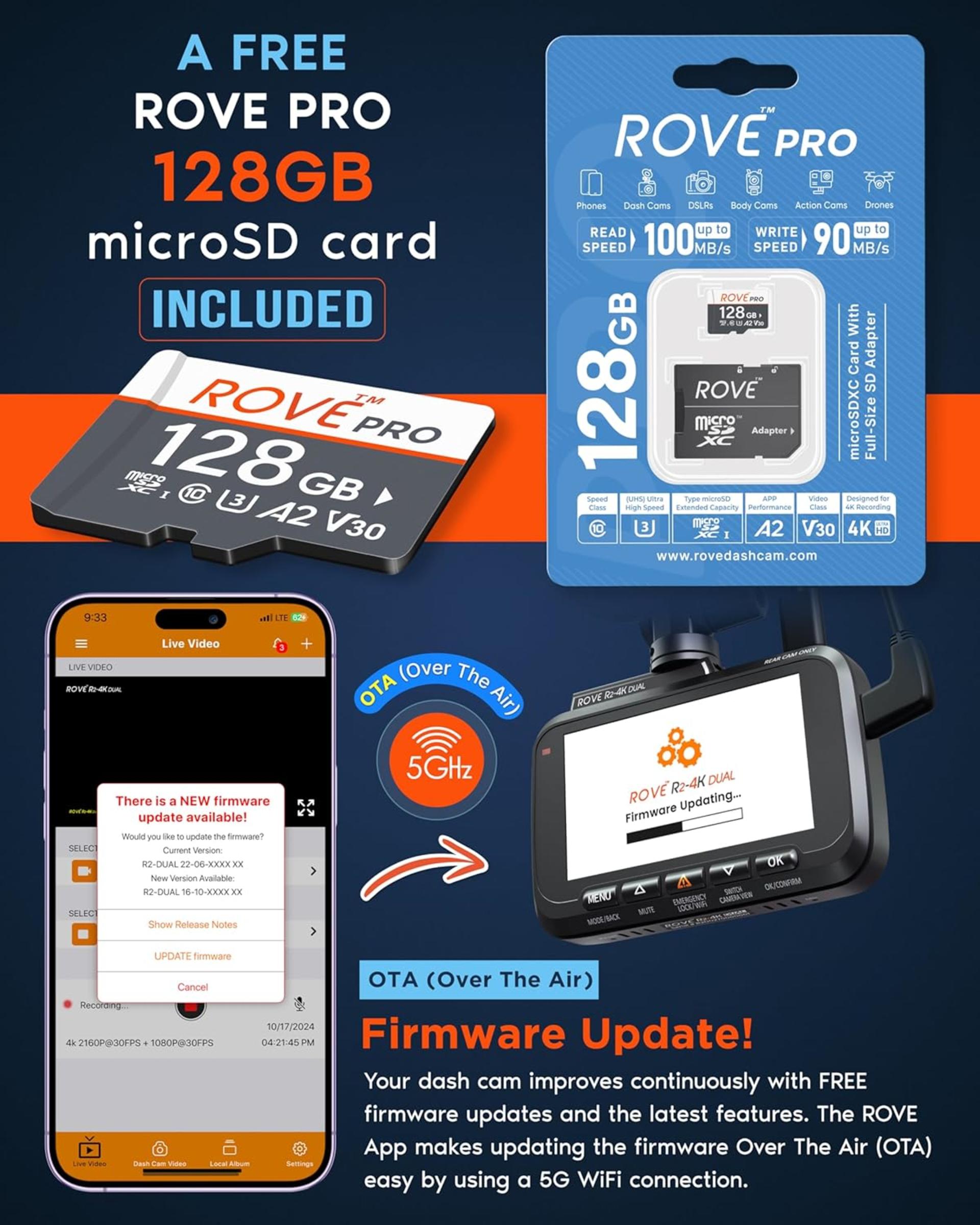 4K Dual Dash Cam Front and Rear with 5G WiFi, STARVIS 2 Sensor, 128GB Card - 8