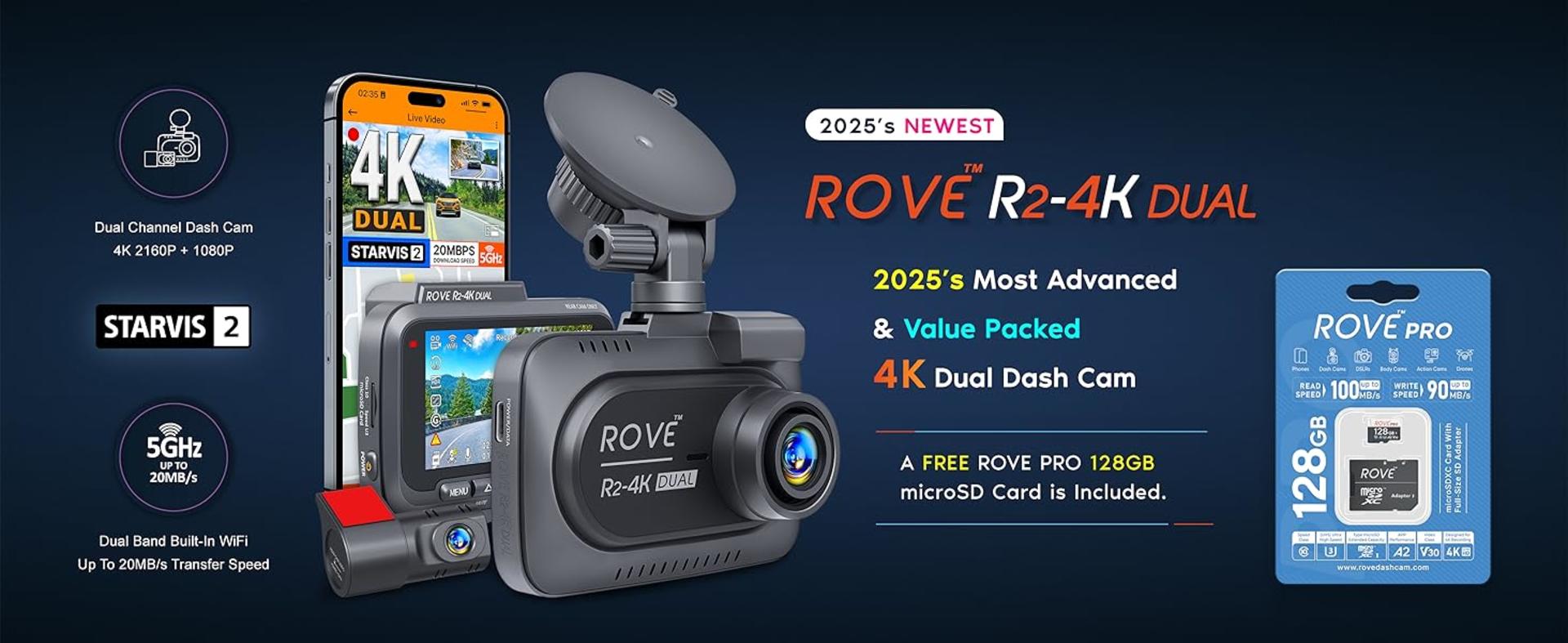 4K Dual Dash Cam Front and Rear with 5G WiFi, STARVIS 2 Sensor, 128GB Card detail 1