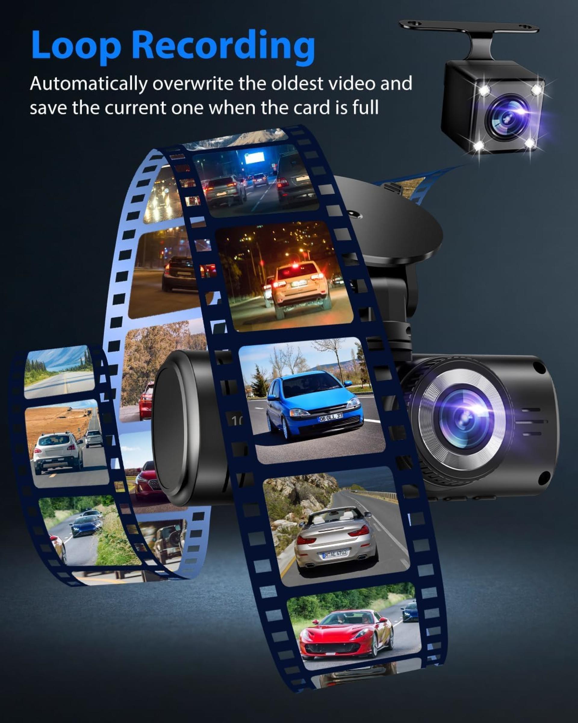 3 Channel Dash Cam Front Rear and Inside, 1080P Triple Car Camera with 32GB Card - 5