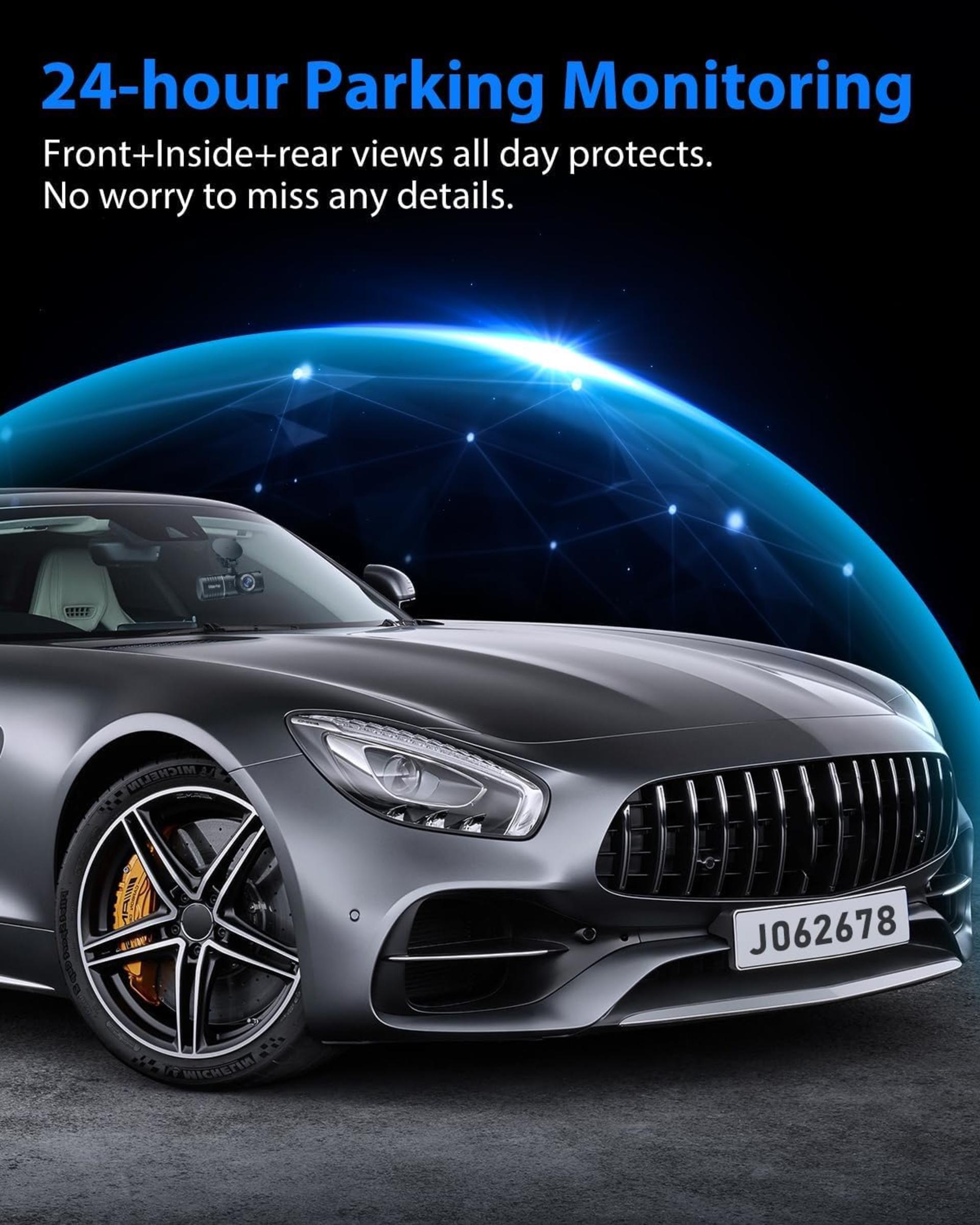 3 Channel Dash Cam Front Rear and Inside, 1080P Triple Car Camera with 32GB Card - 6