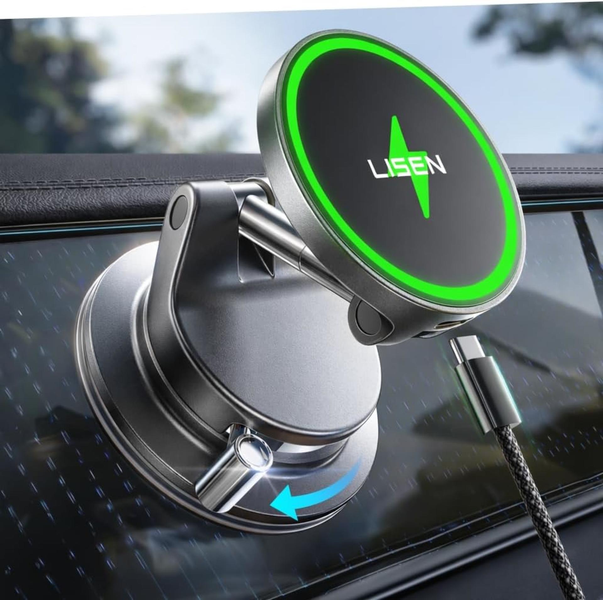 15W Magnetic Wireless Car Charger Mount with Vacuum Suction for iPhone 17/16/15/14/13/12