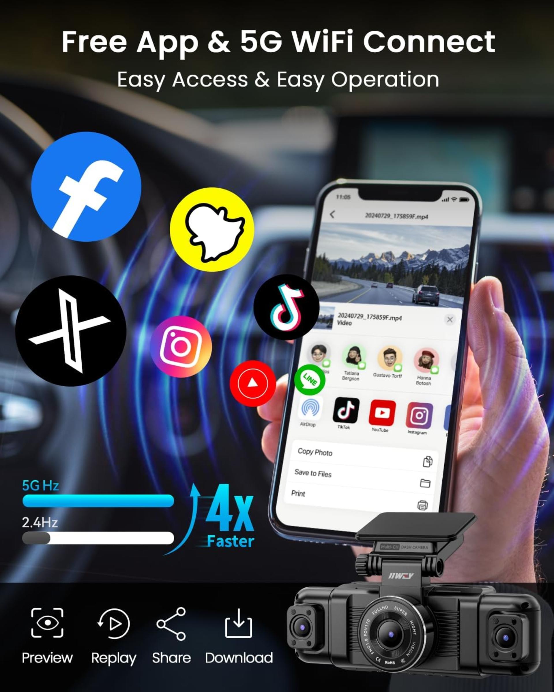 4 Channel Dash Cam 360° View, 1080P Front Rear and Sides Car Camera with 128GB Card - 6