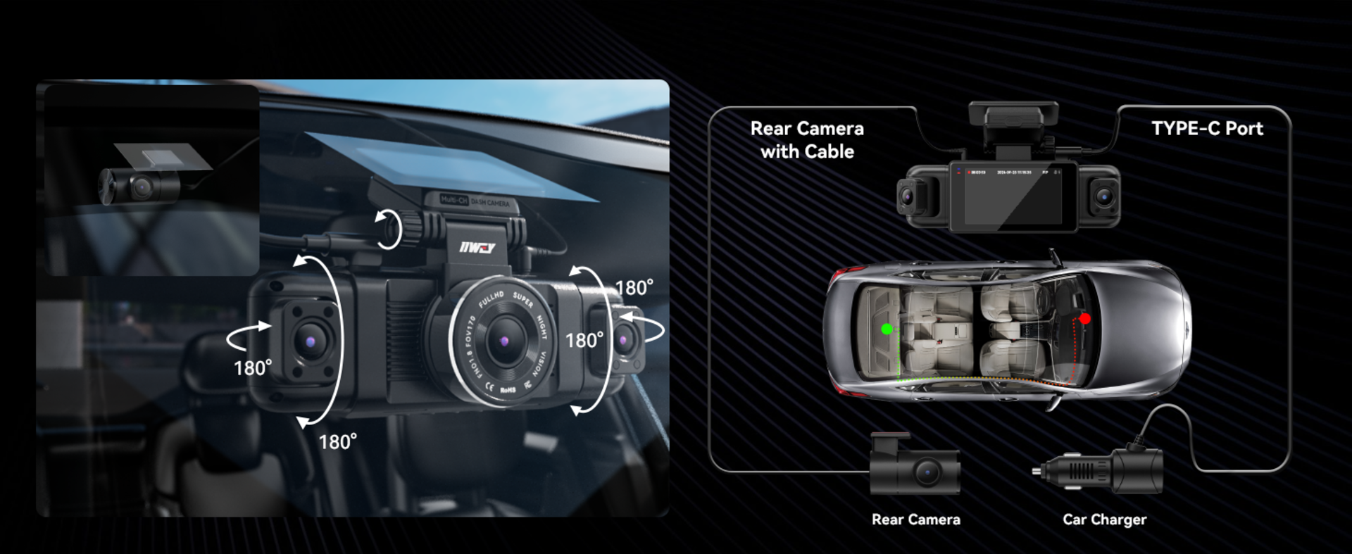 4 Channel Dash Cam 360° View, 1080P Front Rear and Sides Car Camera with 128GB Card detail 11