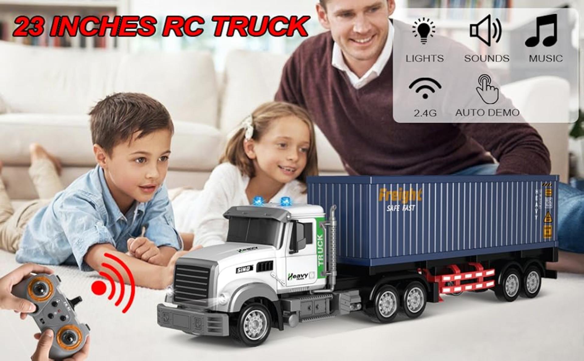 23.6-Inch 9-Channel Remote Control Semi Truck with Trailer - 1:24 Scale RC Container Carrier Toy detail 1
