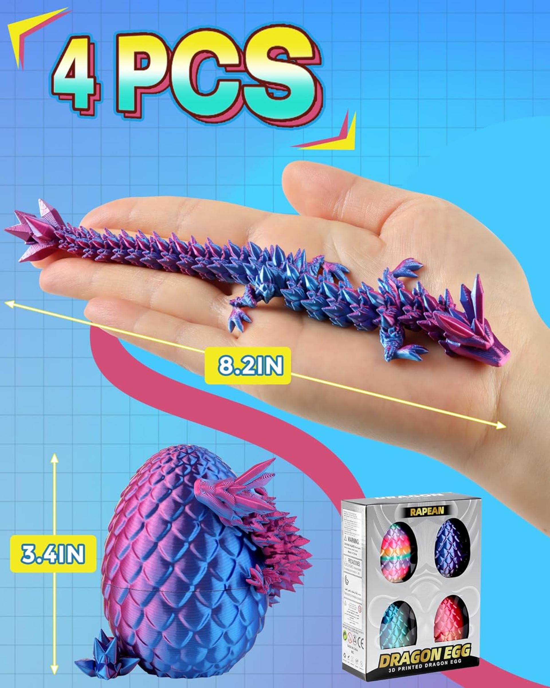 8" 3D Printed Dragon Eggs (4 Pack) - Unique Easter Basket Stuffers and Fantasy Decor for Kids - 2