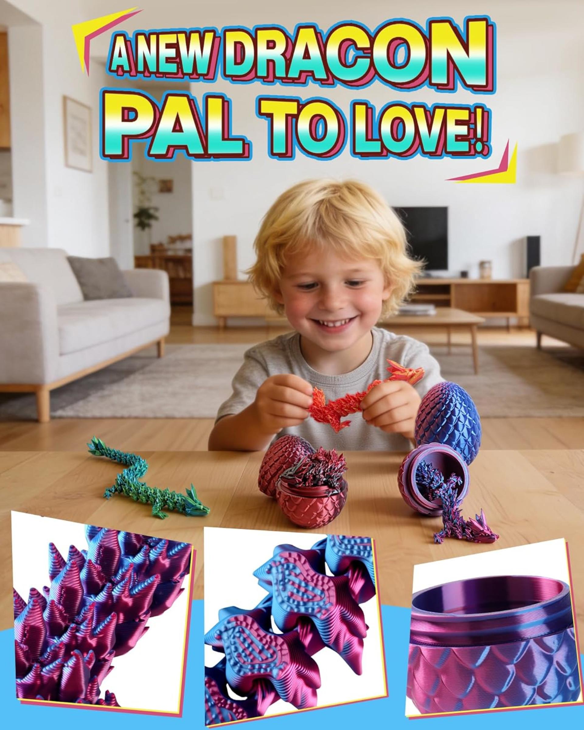 8" 3D Printed Dragon Eggs (4 Pack) - Unique Easter Basket Stuffers and Fantasy Decor for Kids - 4