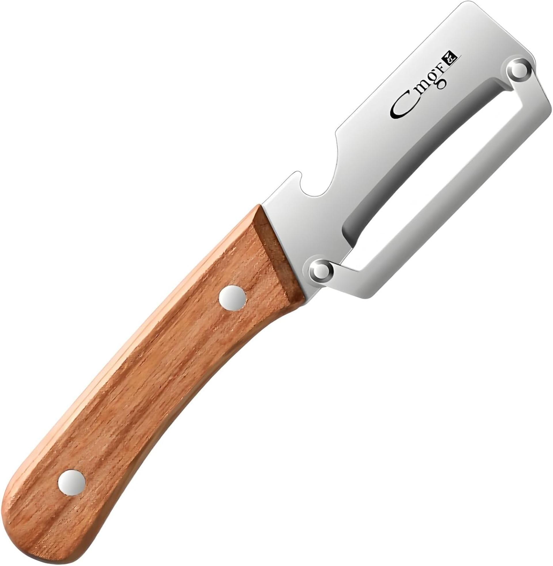 Premium Vegetable Peeler with Wooden Handle and Bottle Opener, Stainless Steel Blade Kitchen Tool