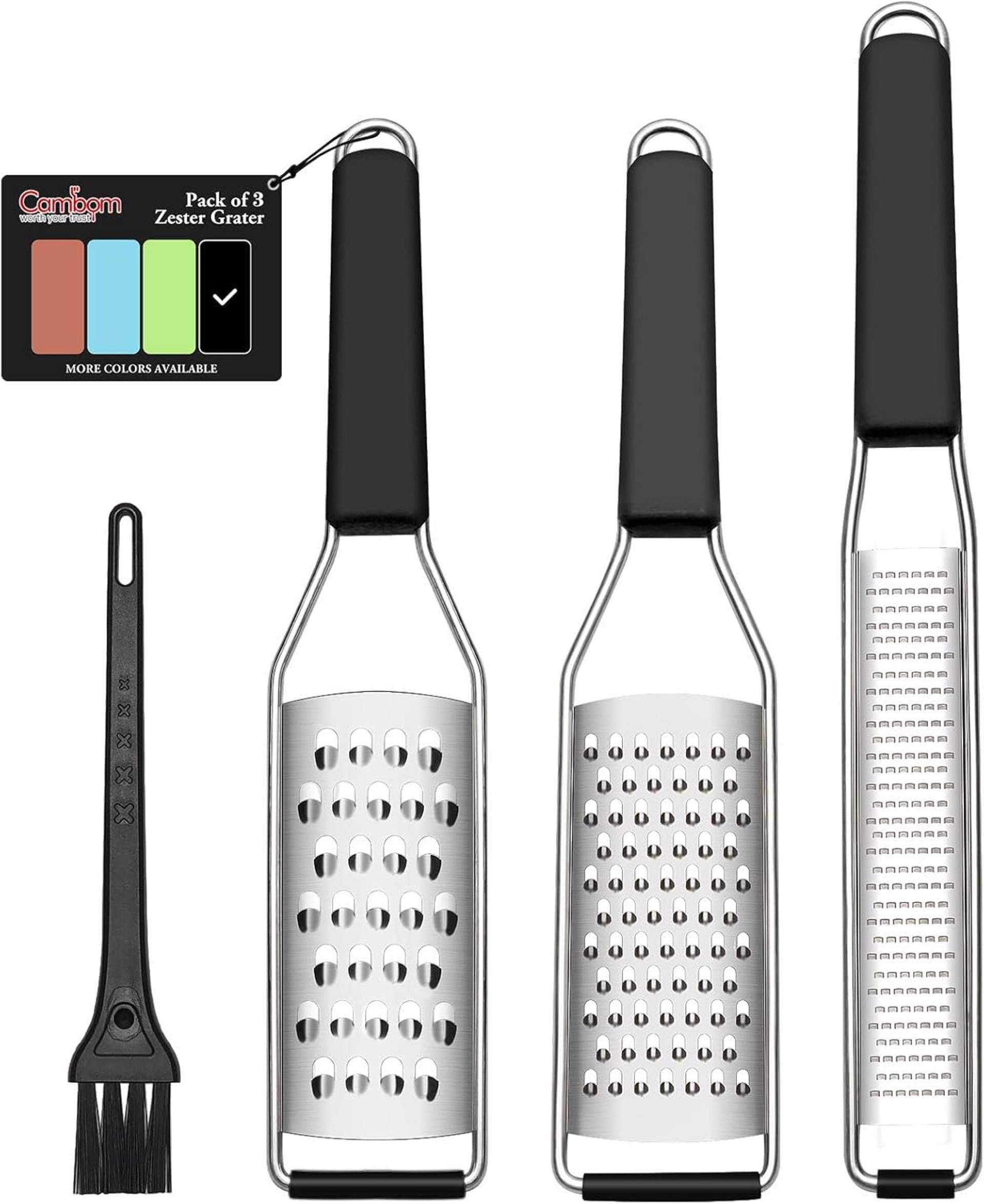Lemon Zester Grater 3-Piece Set - Heavy Duty Kitchen Tool for Cheese, Ginger, Garlic