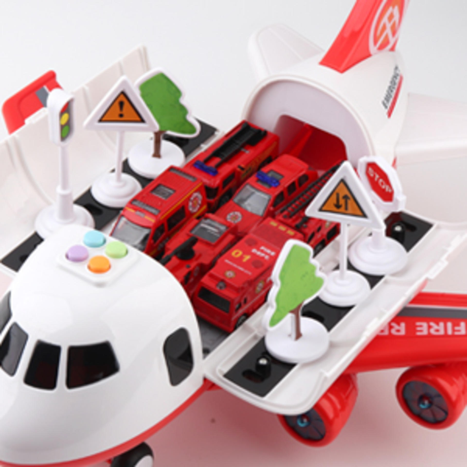 Airplane Toy Set with Fire Truck Cars and Play Mat for Boys and Girls Ages 3+ detail 7