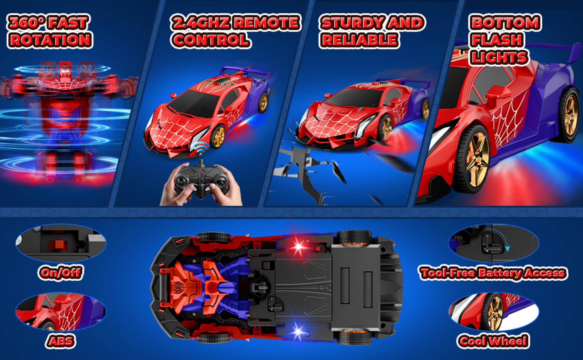 Spider Transform RC Car with Eye & Underbody Lights, 2.4GHz Remote Control Robot Toy detail 5