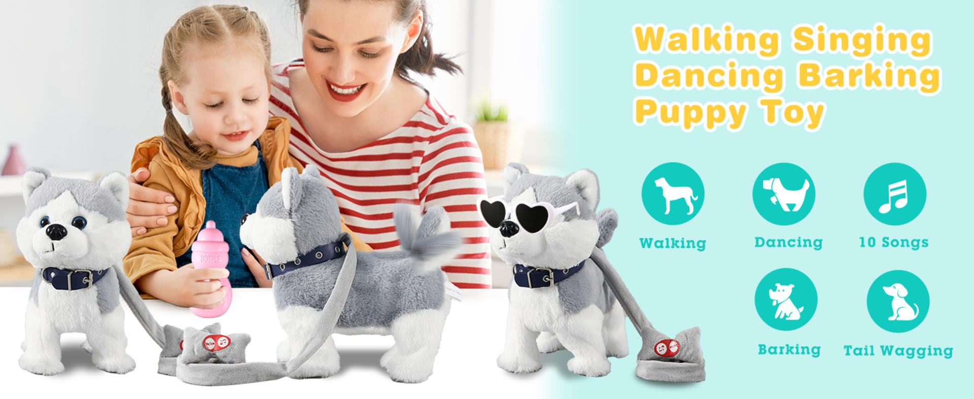 Husky Walking Dog Toy for Girls, Interactive Barking Puppy with Control Leash, Musical Dancing Plush Electronic Pet detail 1