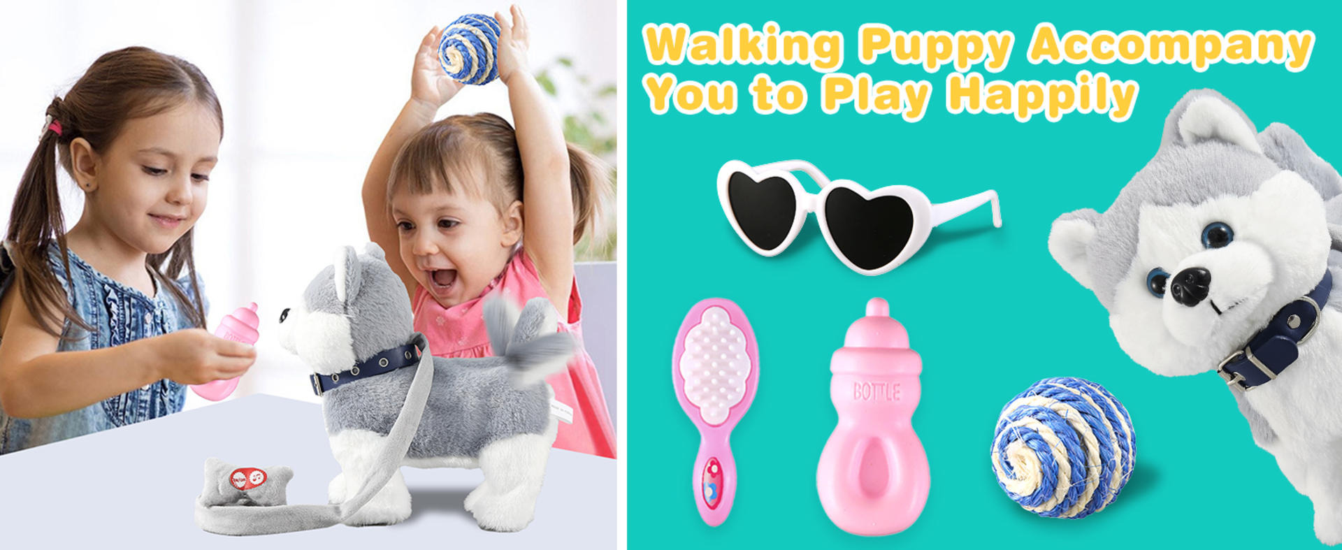 Husky Walking Dog Toy for Girls, Interactive Barking Puppy with Control Leash, Musical Dancing Plush Electronic Pet detail 5