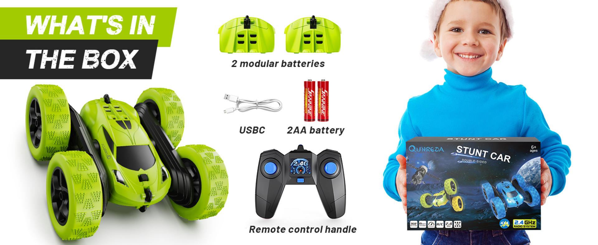 Remote Control Stunt Car for Kids 6+, 4WD Double Sided 360° Rotating RC Toy with Headlights detail 7