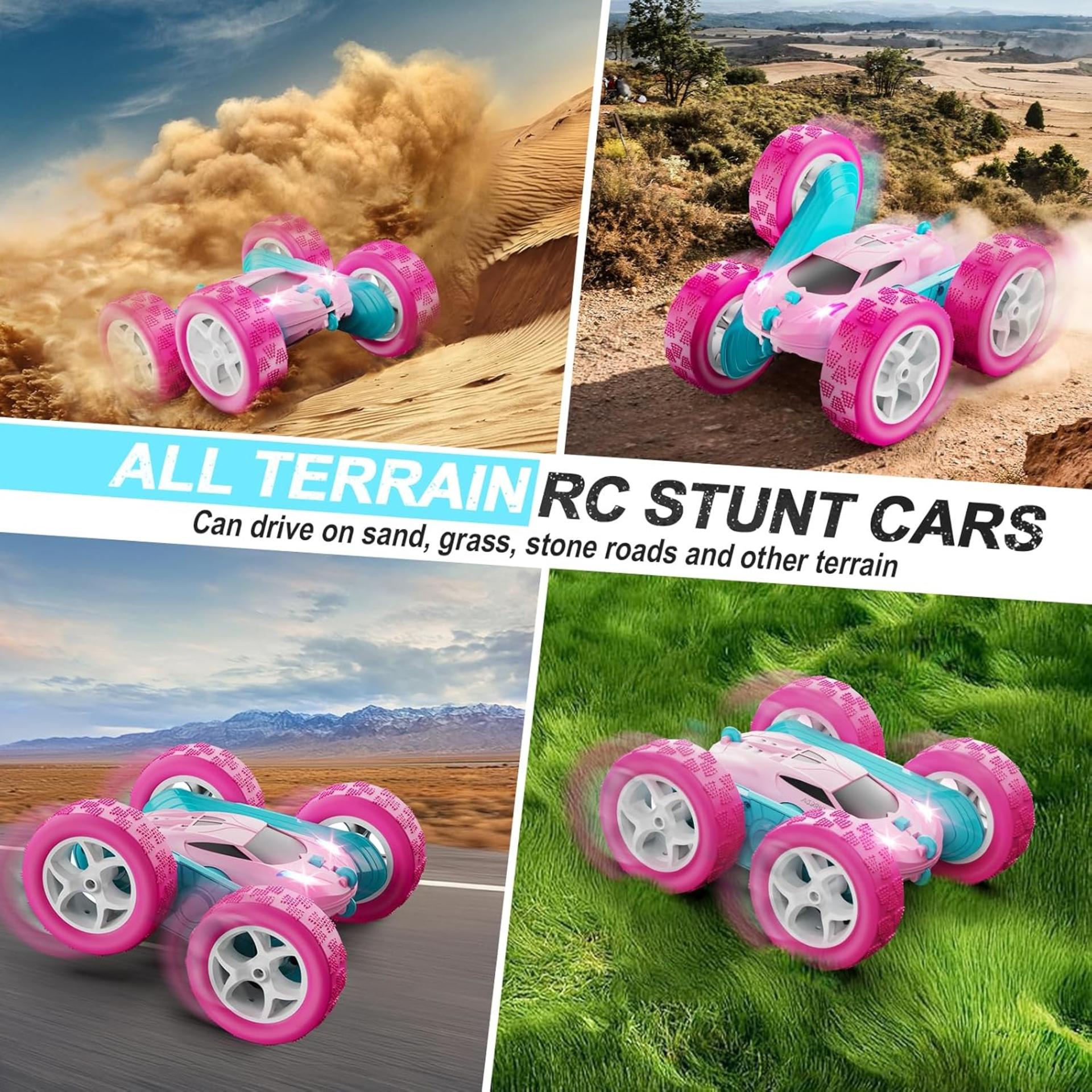 Pink Remote Control Stunt Car for Girls, 2.4GHz Double Sided 360° Rotating Crawler with Headlights - 5