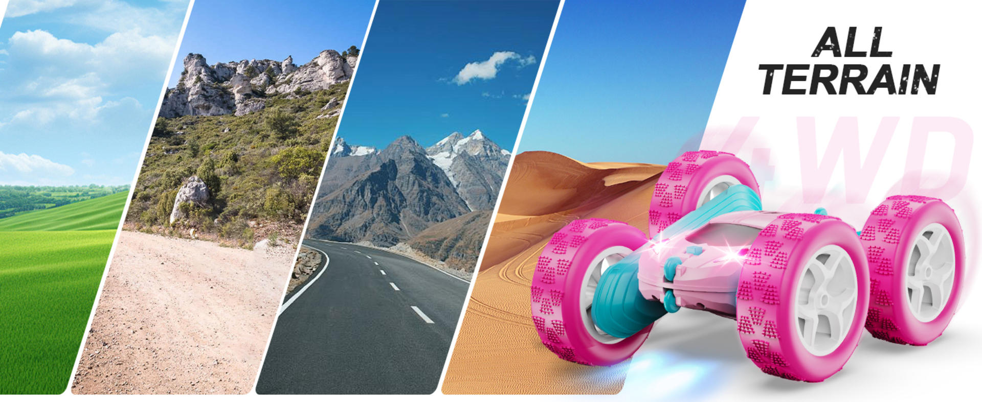 Pink Remote Control Stunt Car for Girls, 2.4GHz Double Sided 360° Rotating Crawler with Headlights detail 6
