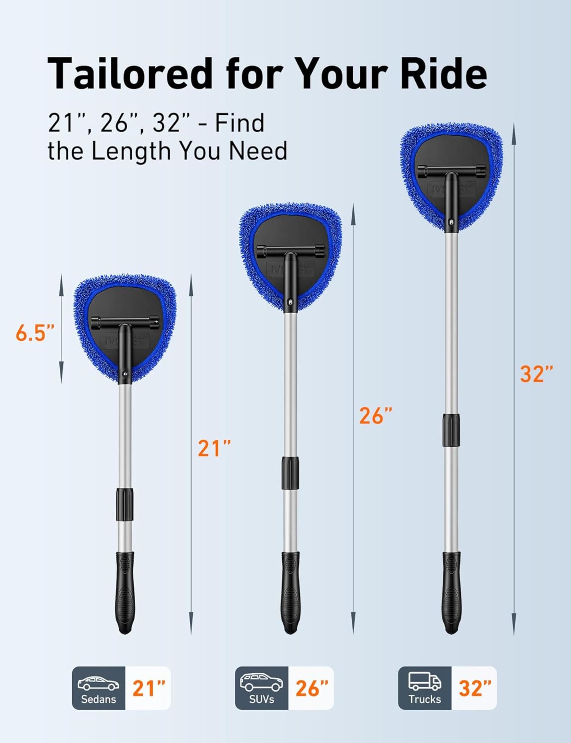 Windshield Cleaner Tool with Extendable Handle and 4 High-Density Microfiber Pads - 2