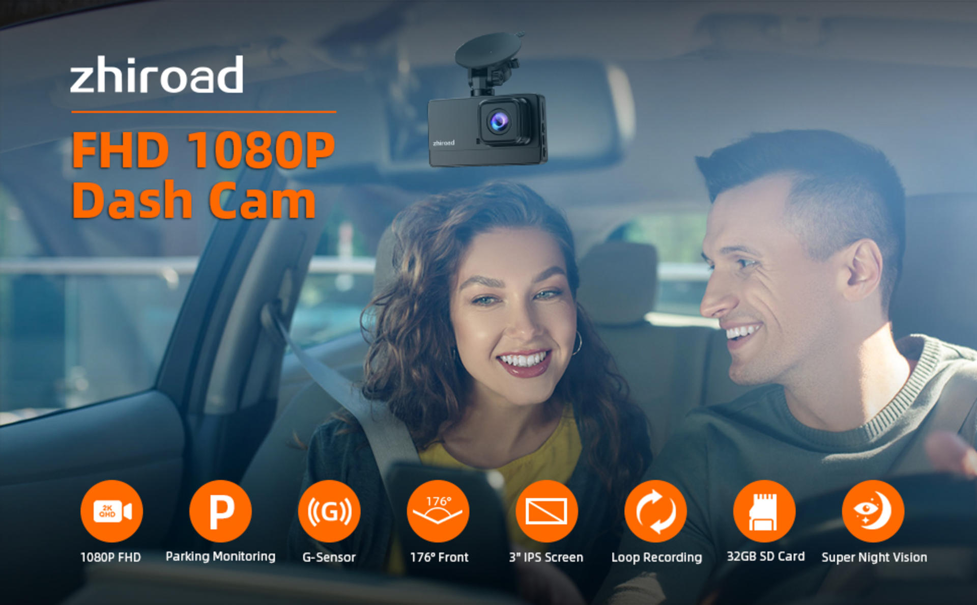 1080P FHD Front Dash Camera for Cars, 3" IPS Screen, 176° Wide Angle, Night Vision detail 1