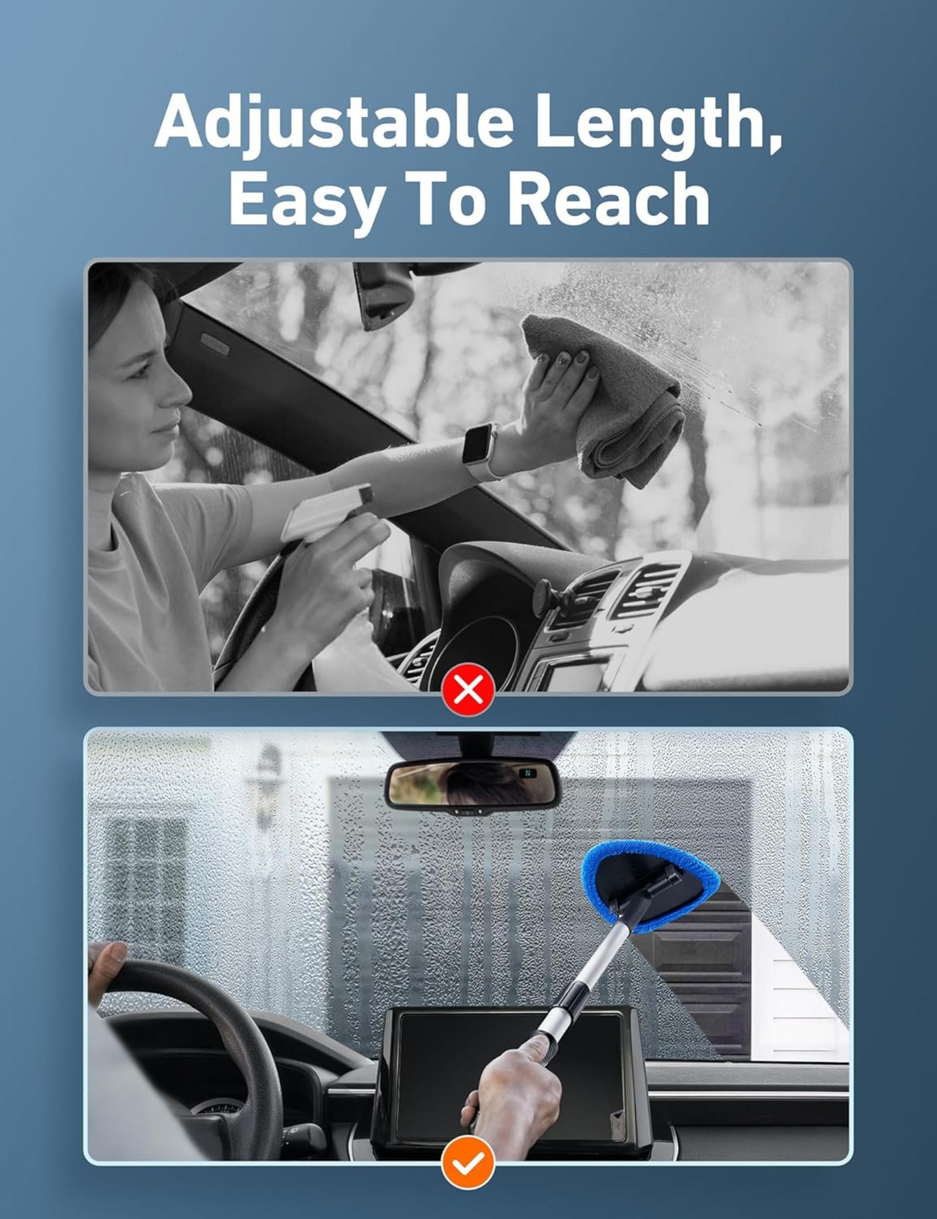 Windshield Cleaner Tool with Extendable Handle and 4 High-Density Microfiber Pads - 3