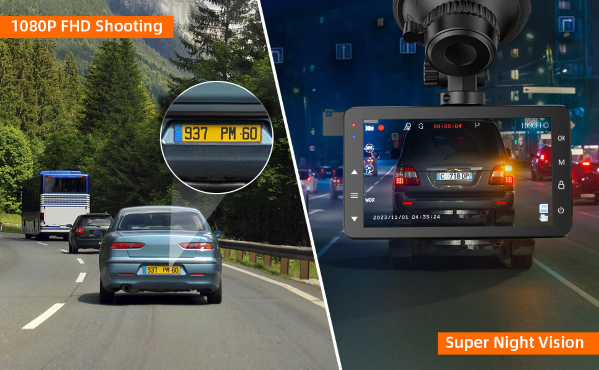 1080P FHD Front Dash Camera for Cars, 3" IPS Screen, 176° Wide Angle, Night Vision detail 3