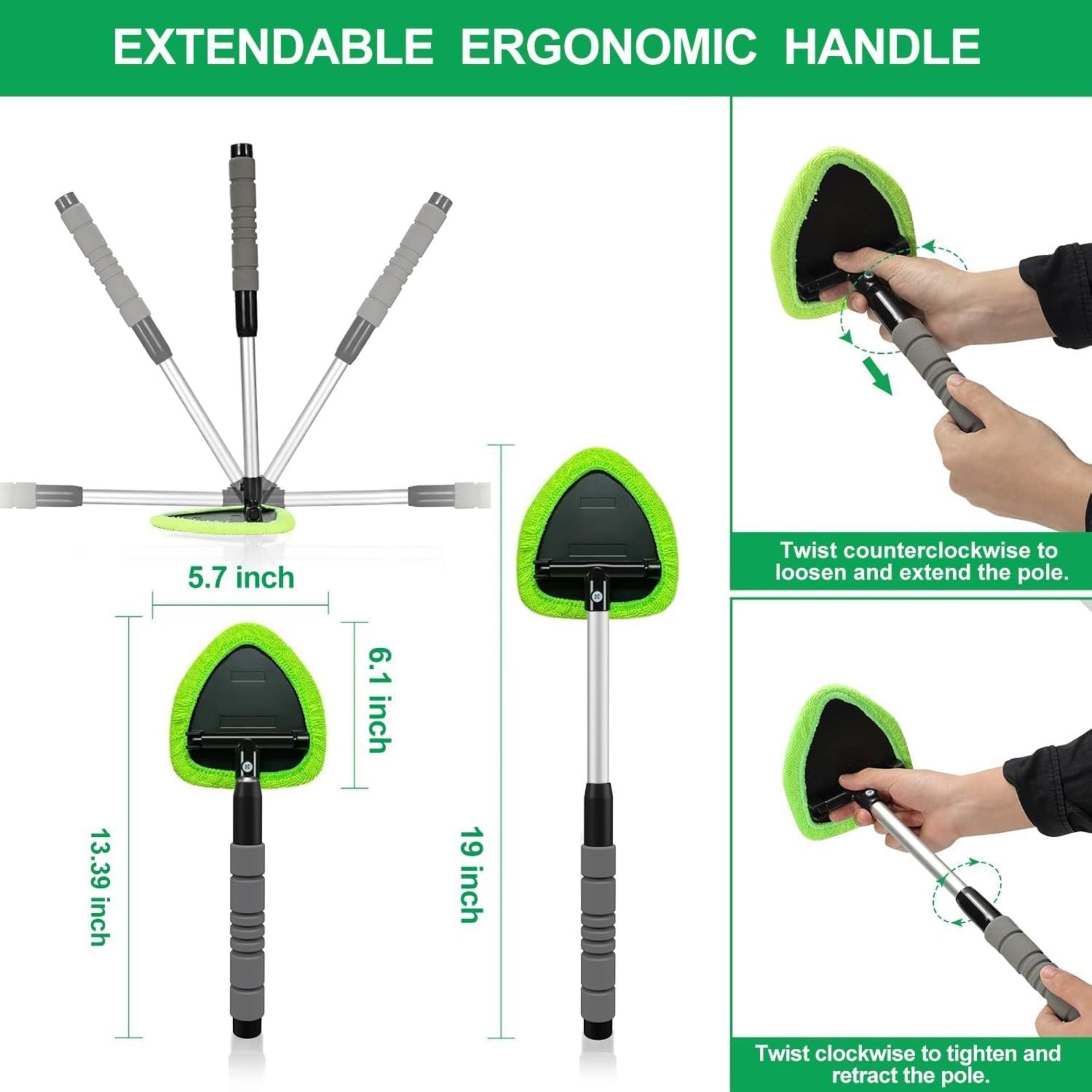 Windshield Cleaner Tool - Car Interior Window Cleaning Kit with Extendable Handle & 4 Microfiber Pads - 4