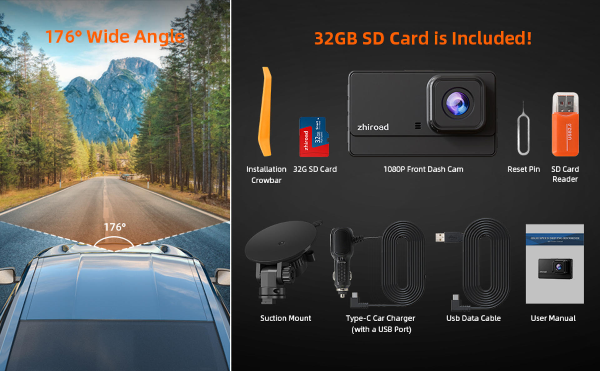 1080P FHD Front Dash Camera for Cars, 3" IPS Screen, 176° Wide Angle, Night Vision detail 5