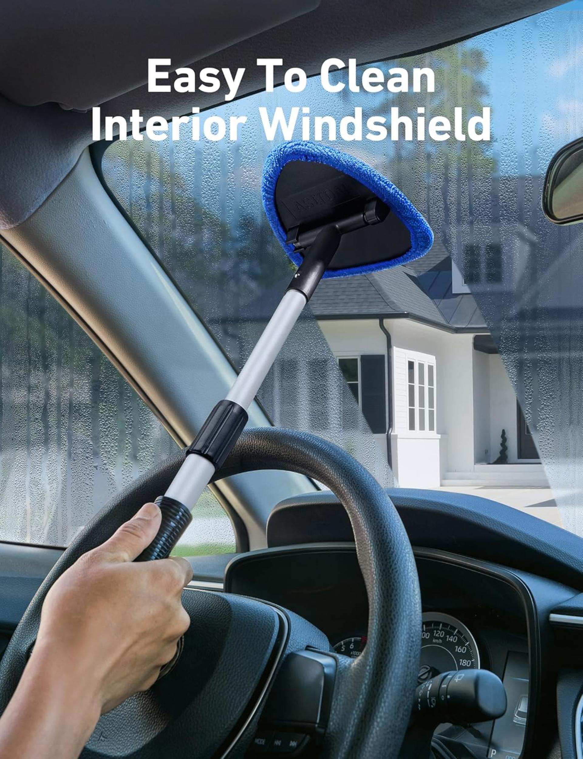 Windshield Cleaner Tool with Extendable Handle and 4 High-Density Microfiber Pads - 6