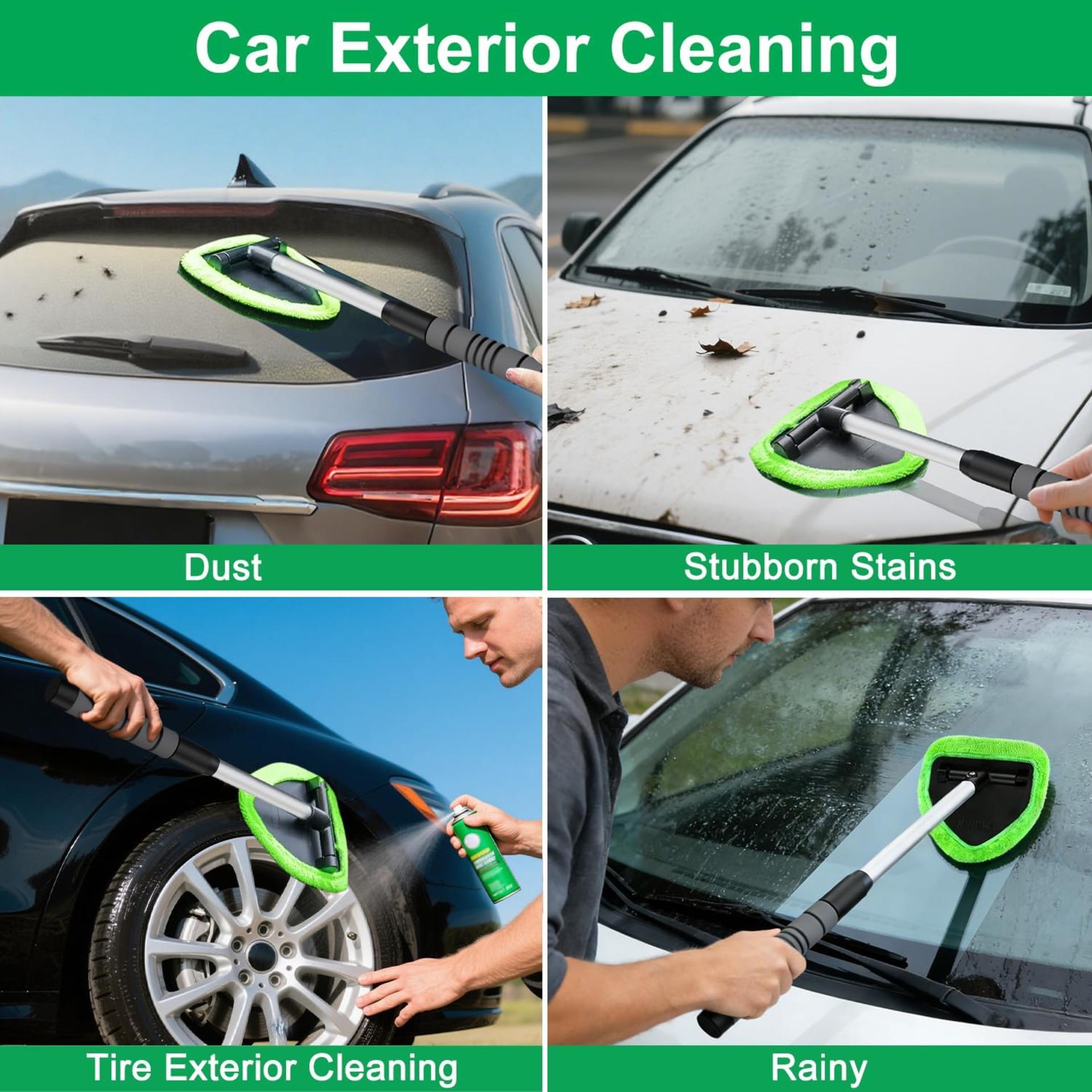 Windshield Cleaner Tool - Car Interior Window Cleaning Kit with Extendable Handle & 4 Microfiber Pads - 7