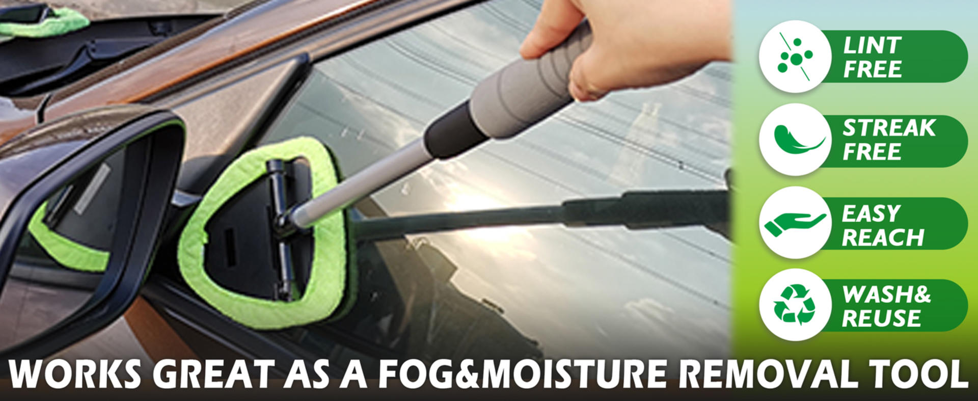Windshield Cleaner Tool - Car Interior Window Cleaning Kit with Extendable Handle & 4 Microfiber Pads detail 2