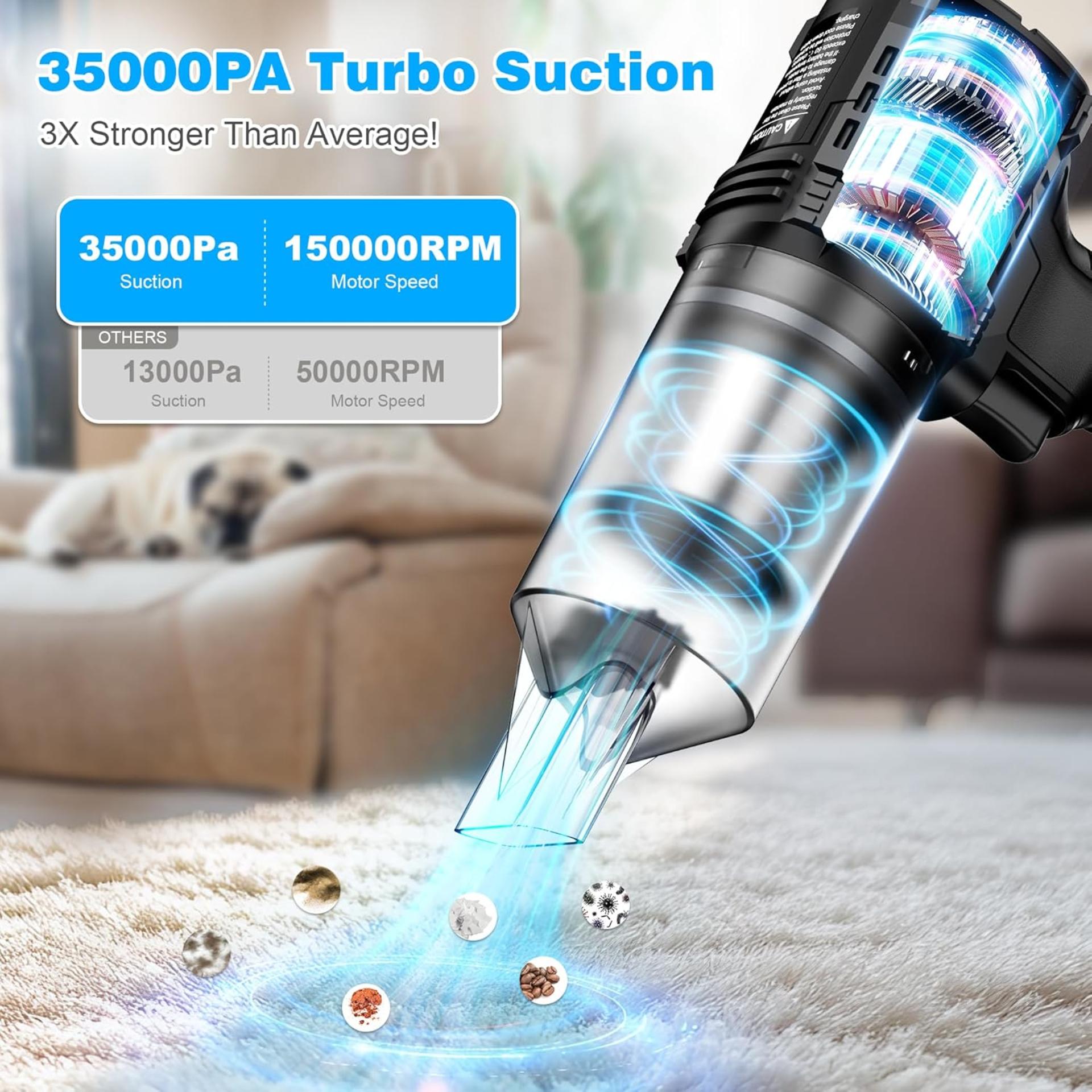 Cordless Car Vacuum, 35000PA Suction Handheld Vacuum with 2 Batteries, 60Min Runtime - 2