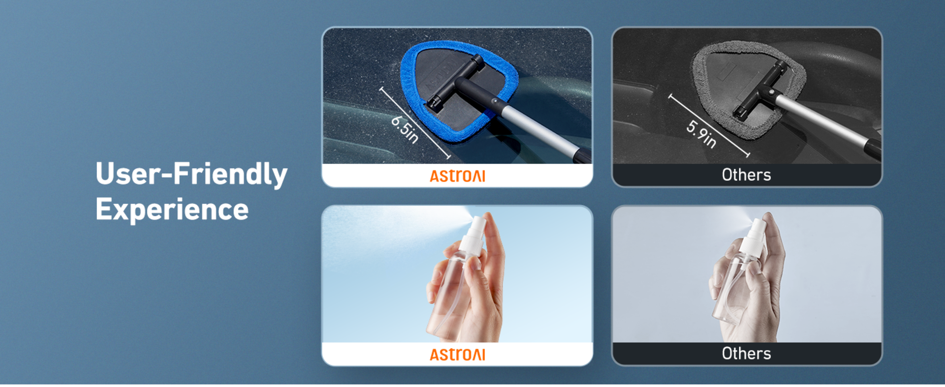 Windshield Cleaner Tool with Extendable Handle and 4 High-Density Microfiber Pads detail 5