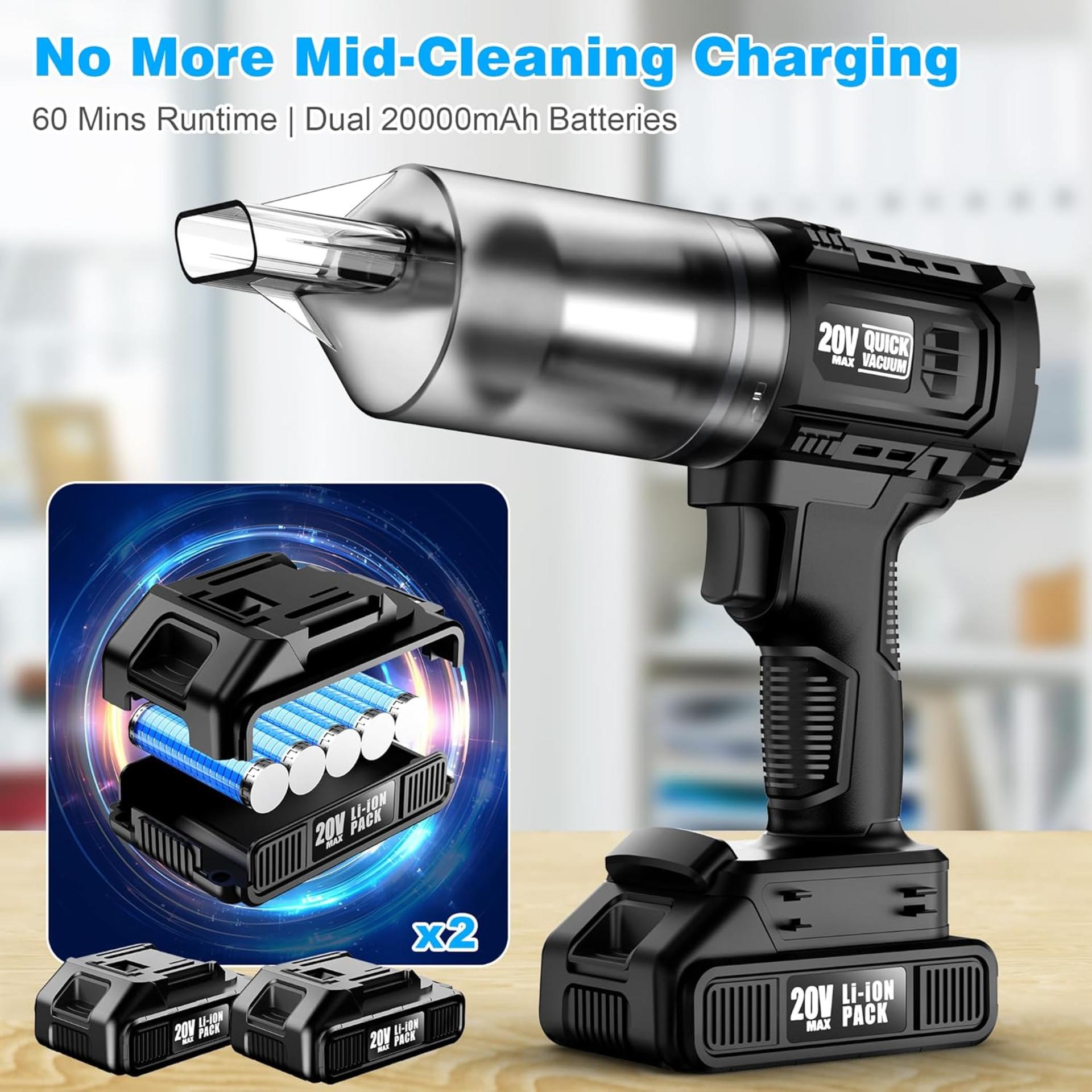 Cordless Car Vacuum, 35000PA Suction Handheld Vacuum with 2 Batteries, 60Min Runtime - 3
