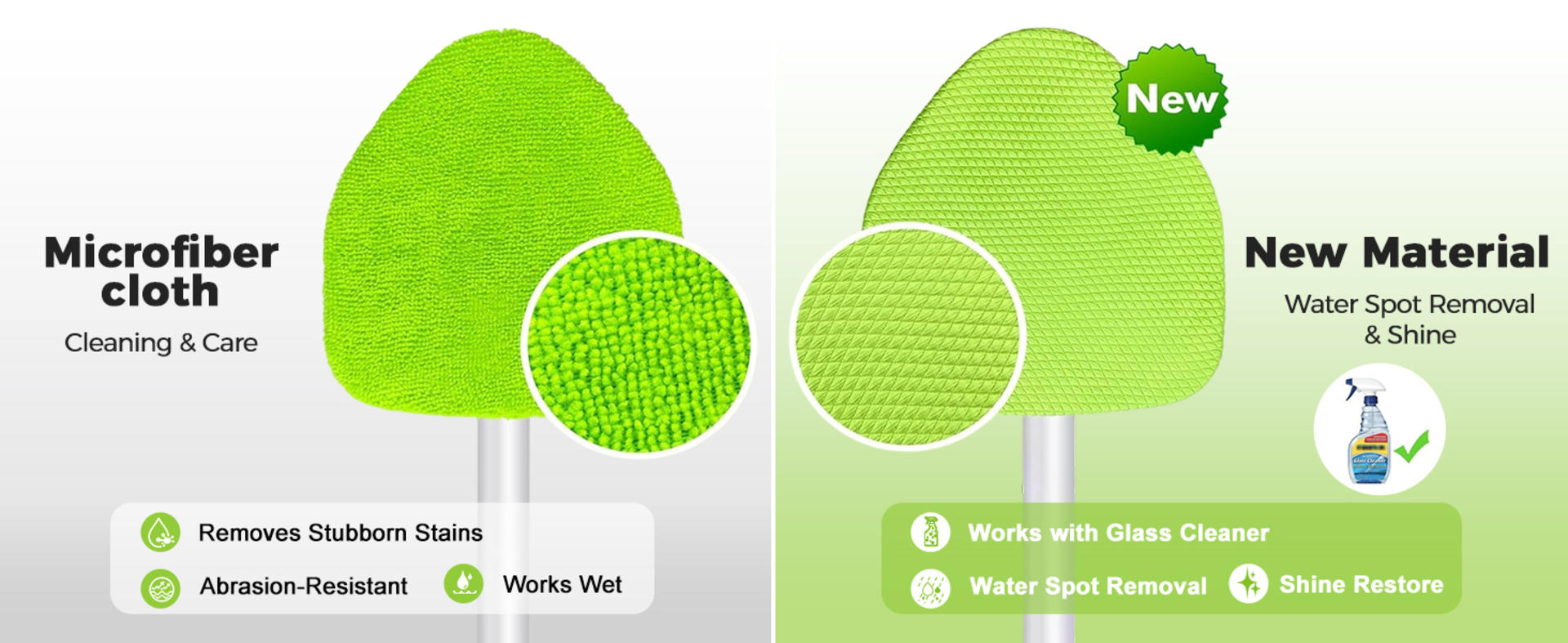 Windshield Cleaner Tool - Car Interior Window Cleaning Kit with Extendable Handle & 4 Microfiber Pads detail 7