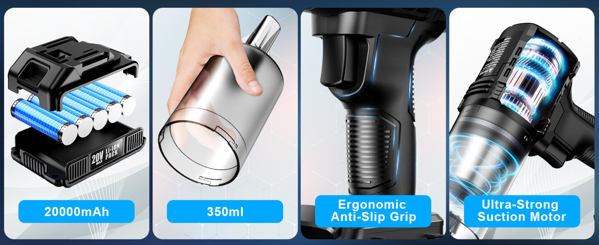 Cordless Car Vacuum, 35000PA Suction Handheld Vacuum with 2 Batteries, 60Min Runtime detail 9