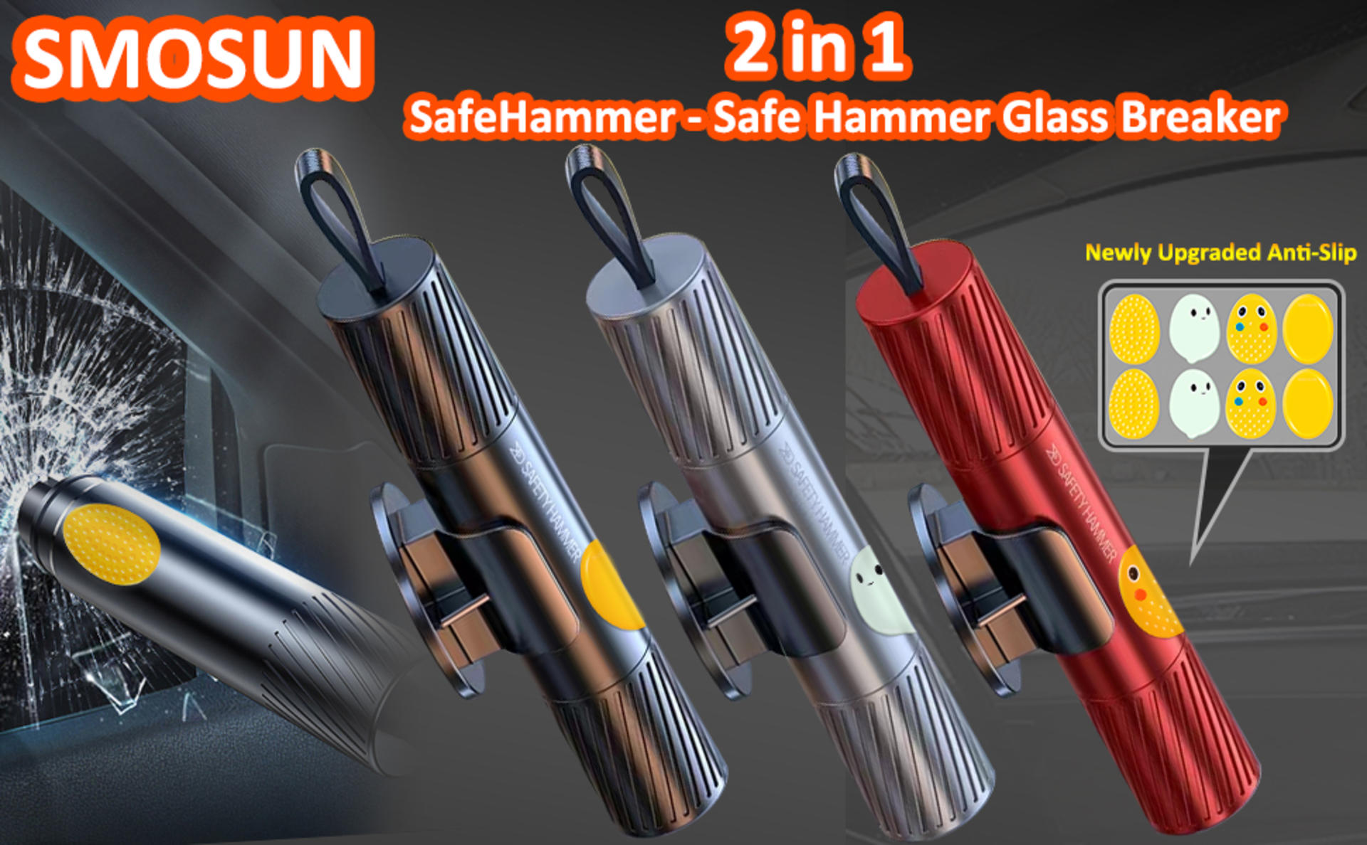2026 Upgraded 2-in-1 Car Glass Breaker and Seatbelt Cutter Emergency Escape Tool (3PCS) detail 1