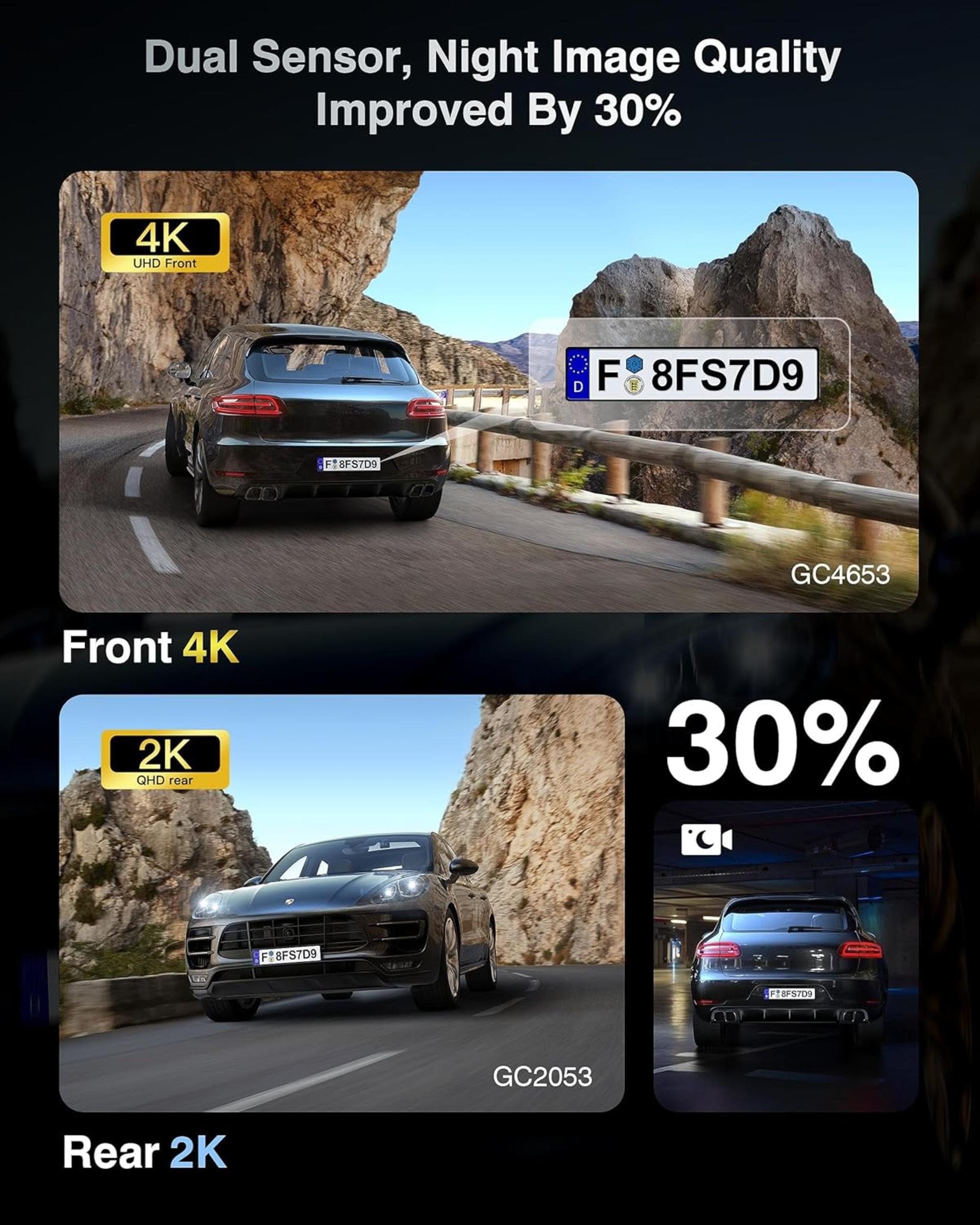 4K+2K Dual Dash Cam Front and Rear with 5.8G Wi-Fi, GPS, and 64GB Card - 3