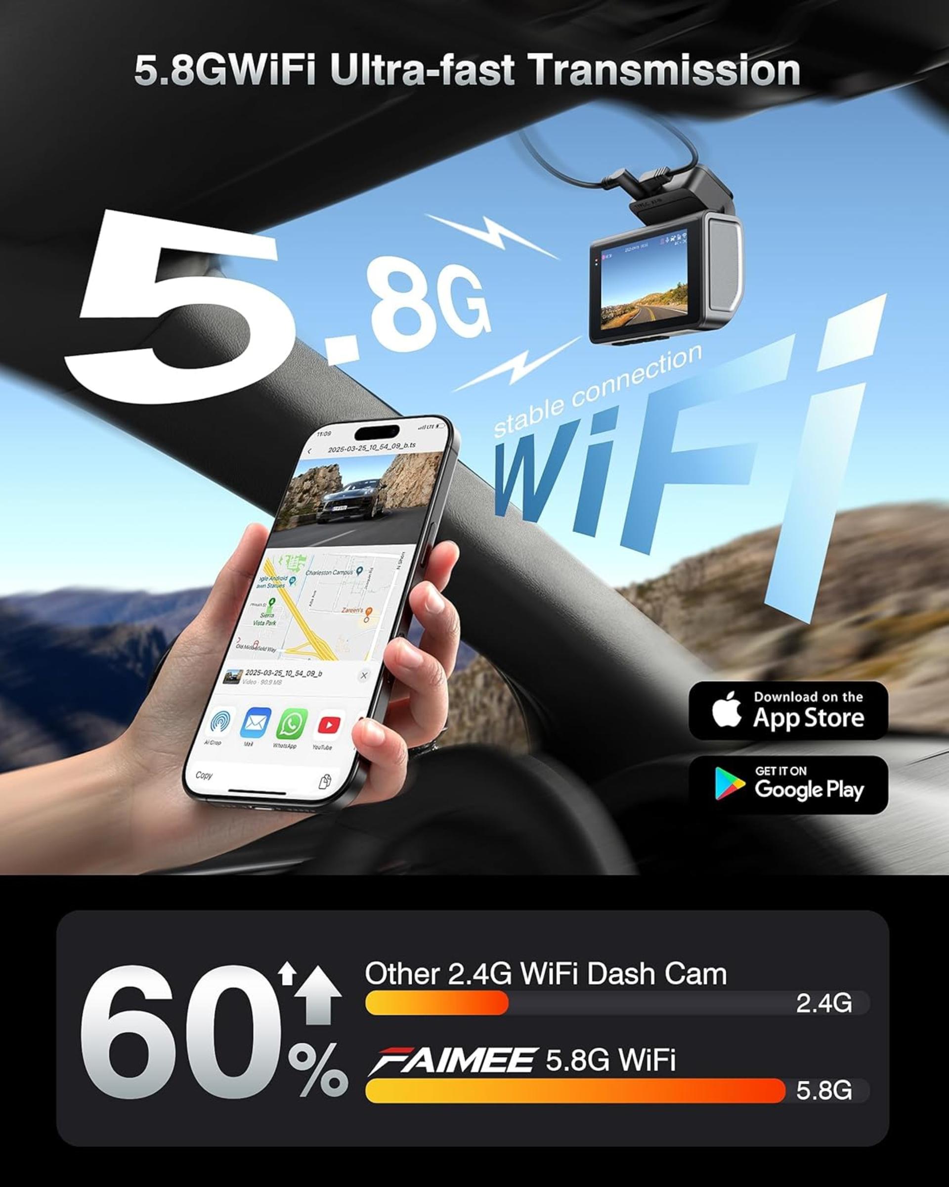 4K+2K Dual Dash Cam Front and Rear with 5.8G Wi-Fi, GPS, and 64GB Card - 6