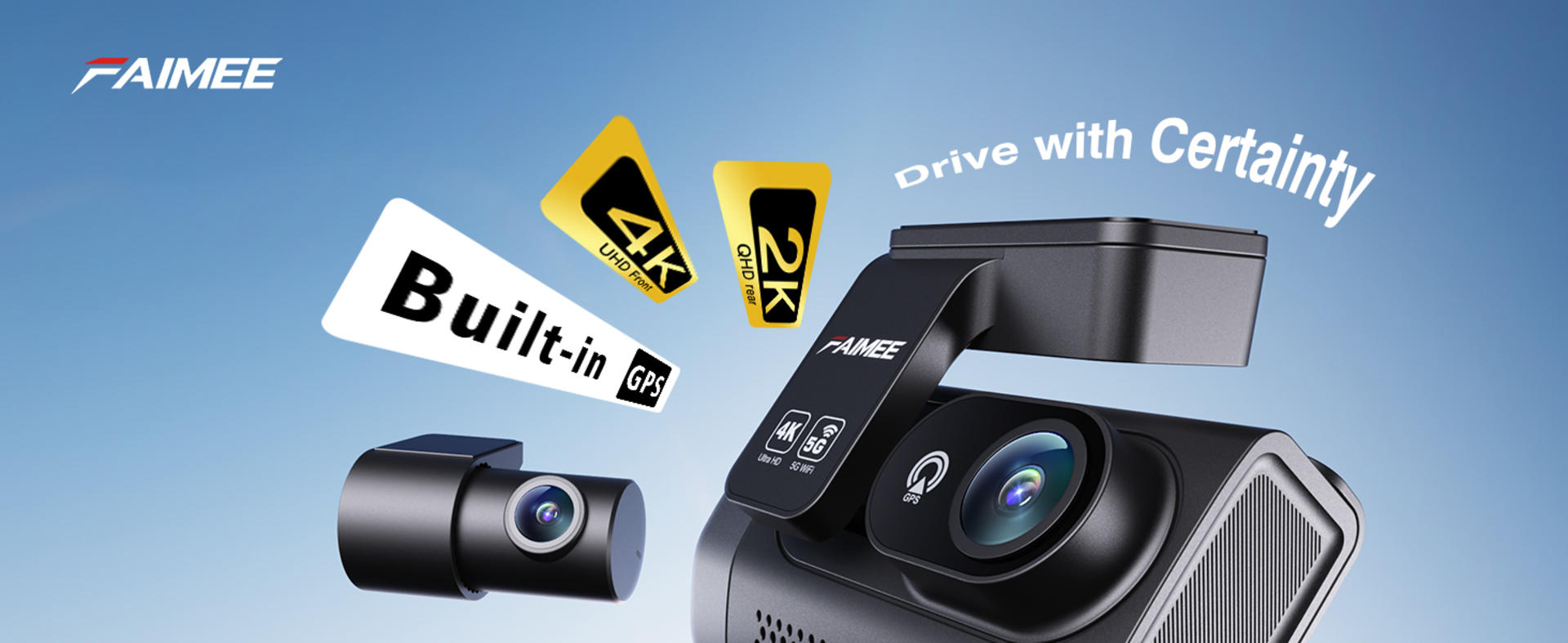 4K+2K Dual Dash Cam Front and Rear with 5.8G Wi-Fi, GPS, and 64GB Card detail 1