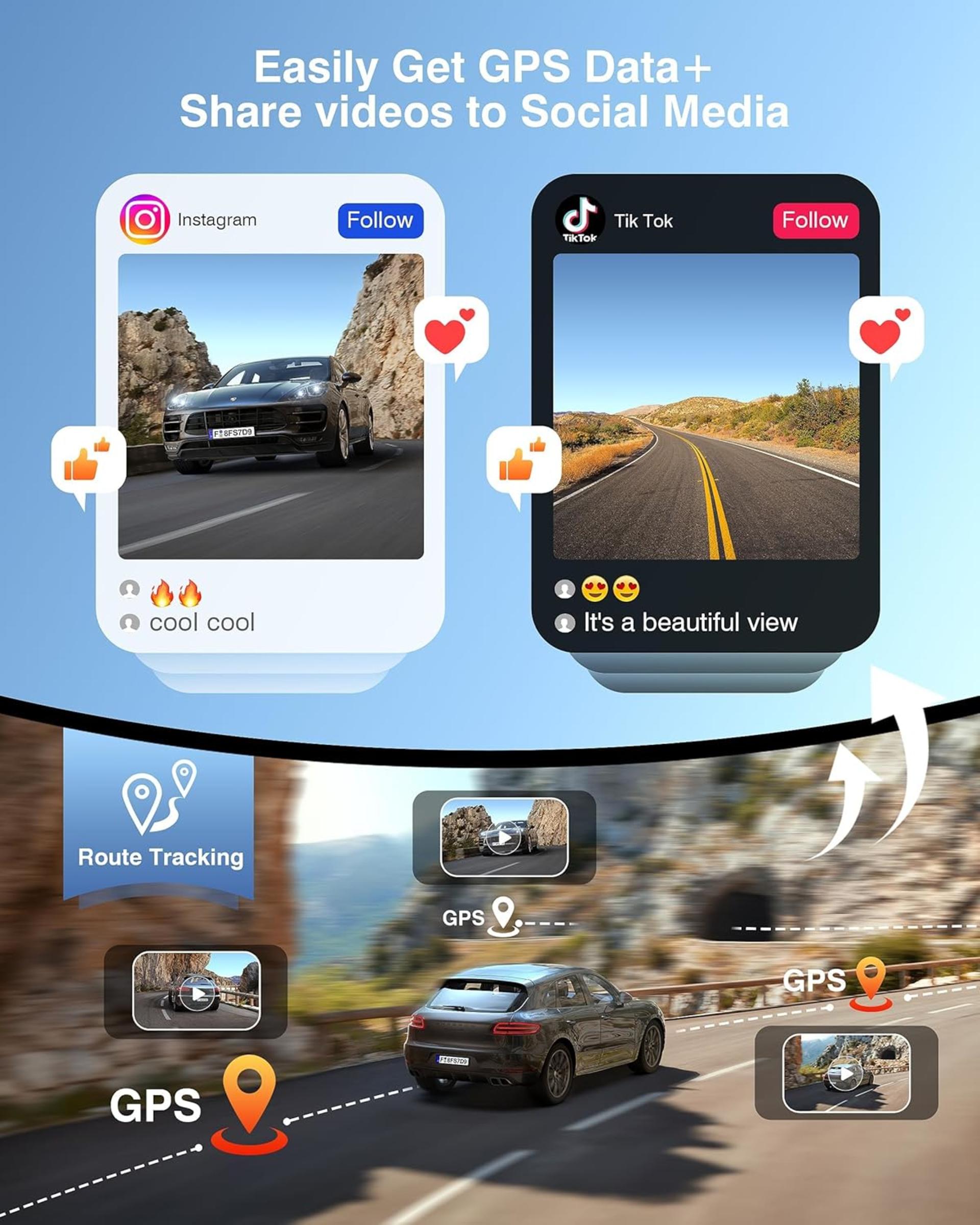 4K+2K Dual Dash Cam Front and Rear with 5.8G Wi-Fi, GPS, and 64GB Card - 7