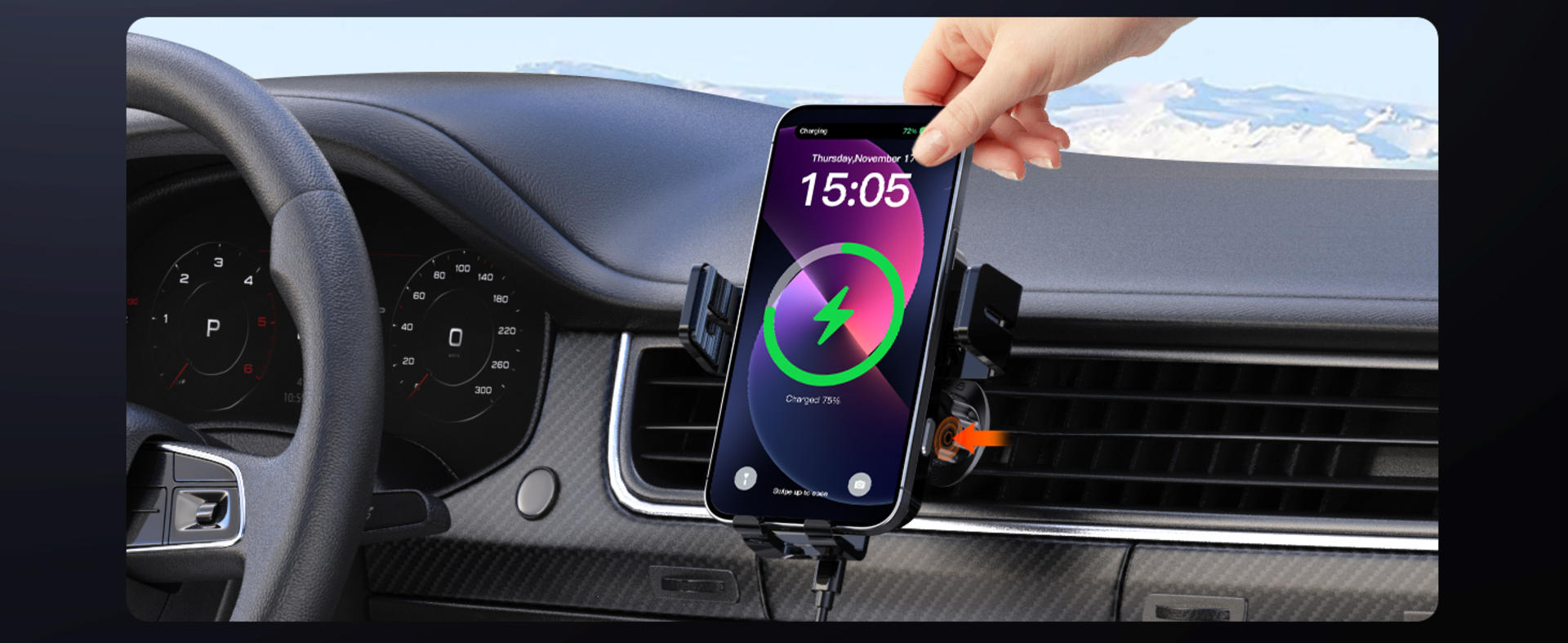 Universal Auto-Clamping Wireless Car Charger Mount, 15W Fast Charging Air Vent Phone Holder detail 8