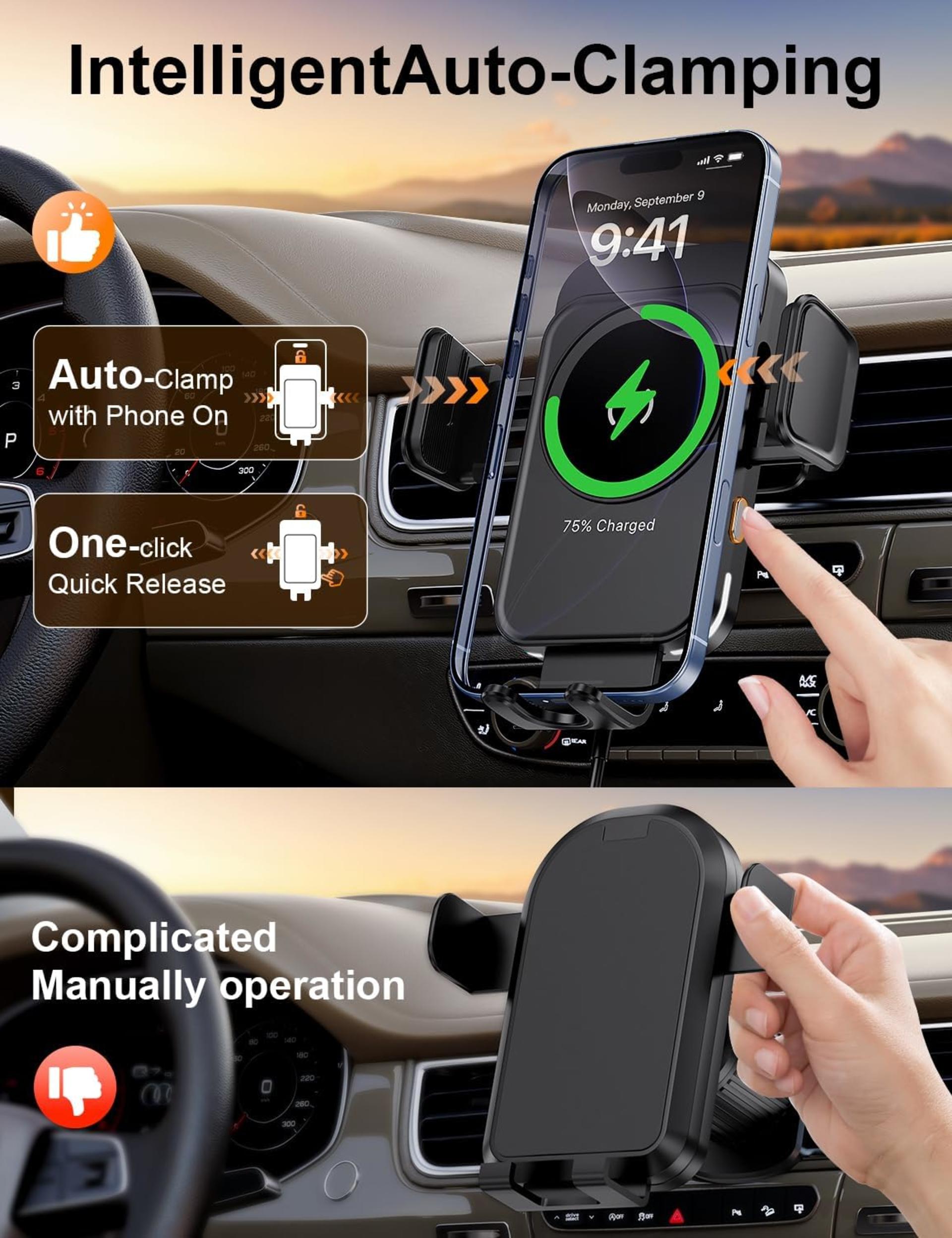 15W Fast Wireless Car Charger with Auto-Clamping and Alignment Phone Holder - 4