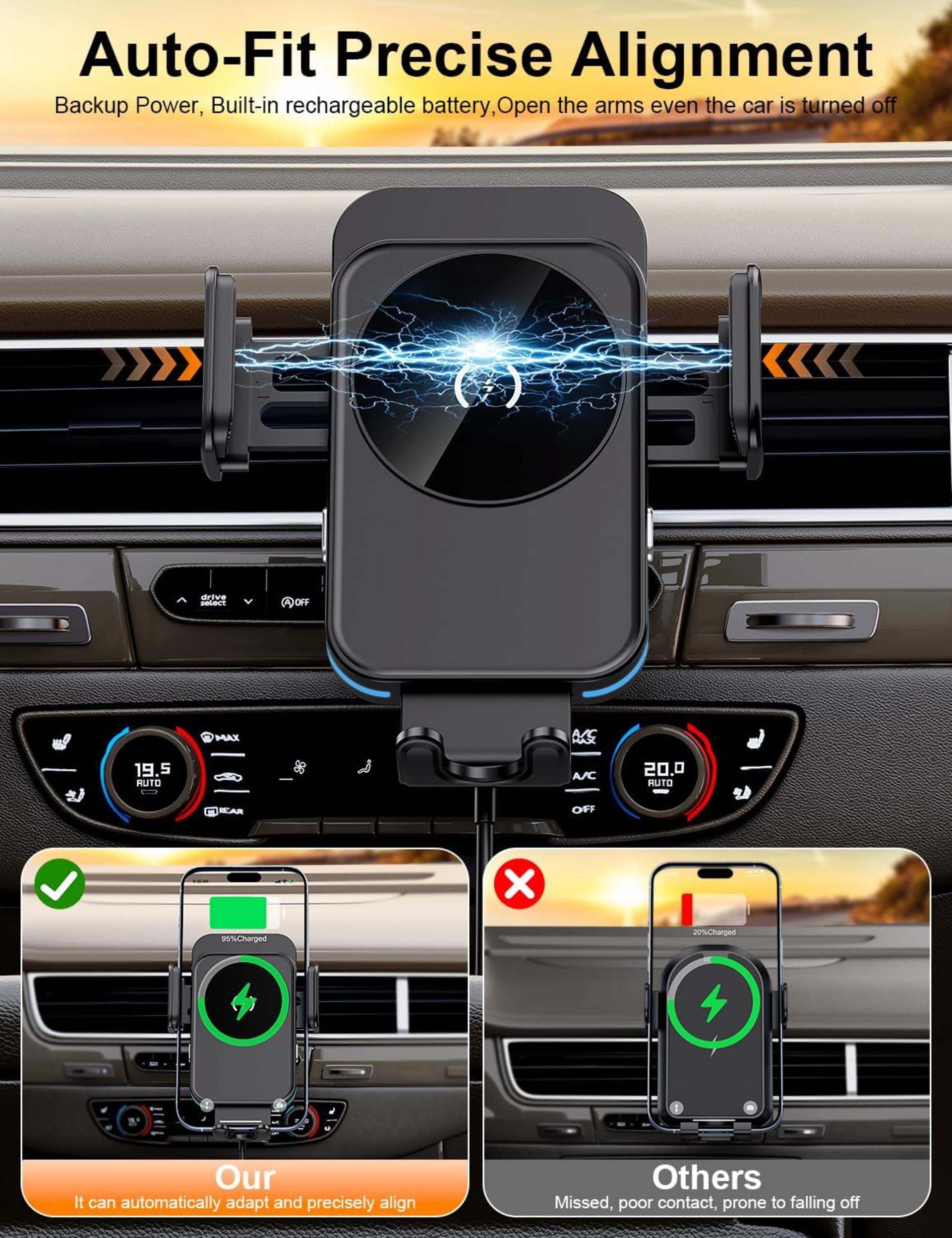 15W Fast Wireless Car Charger with Auto-Clamping and Alignment Phone Holder - 5