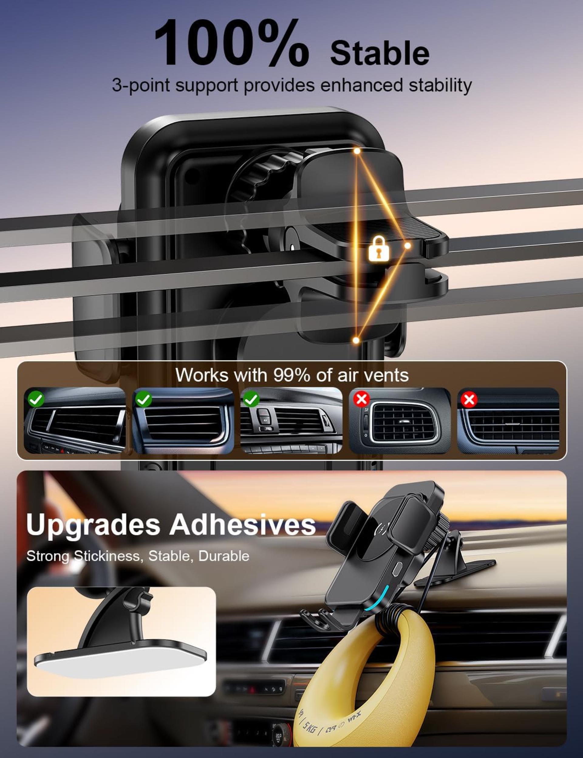 15W Fast Wireless Car Charger with Auto-Clamping and Alignment Phone Holder - 7