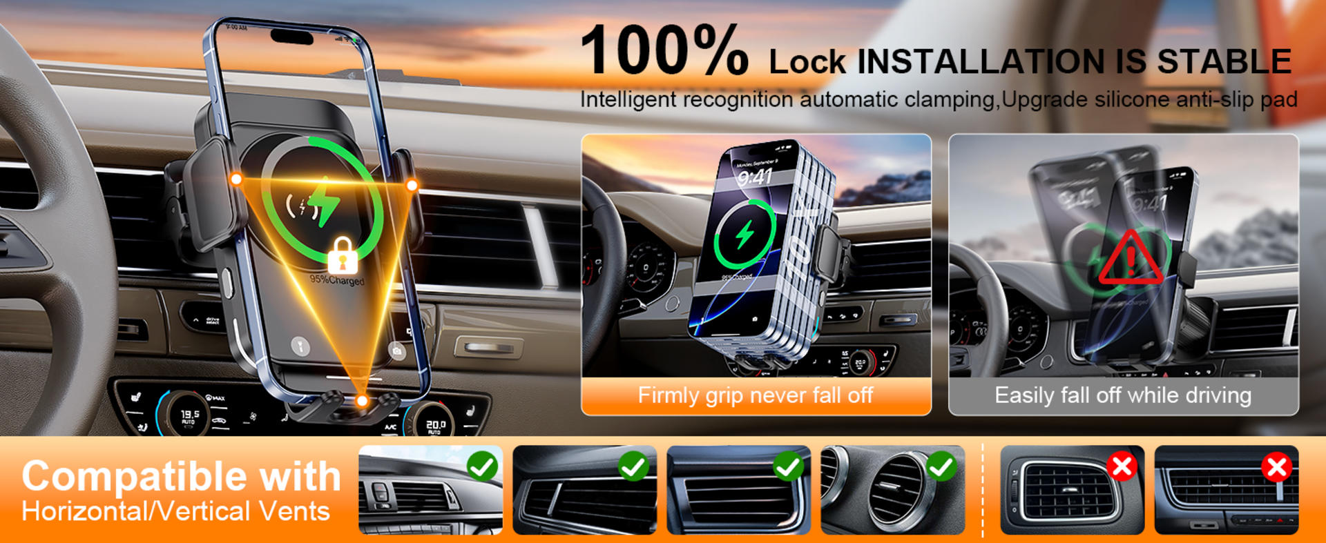 15W Fast Wireless Car Charger with Auto-Clamping and Alignment Phone Holder detail 3