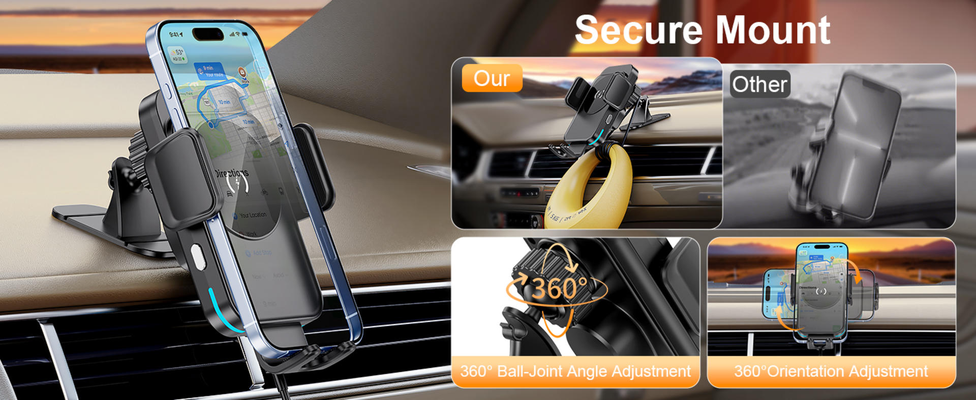 15W Fast Wireless Car Charger with Auto-Clamping and Alignment Phone Holder detail 4