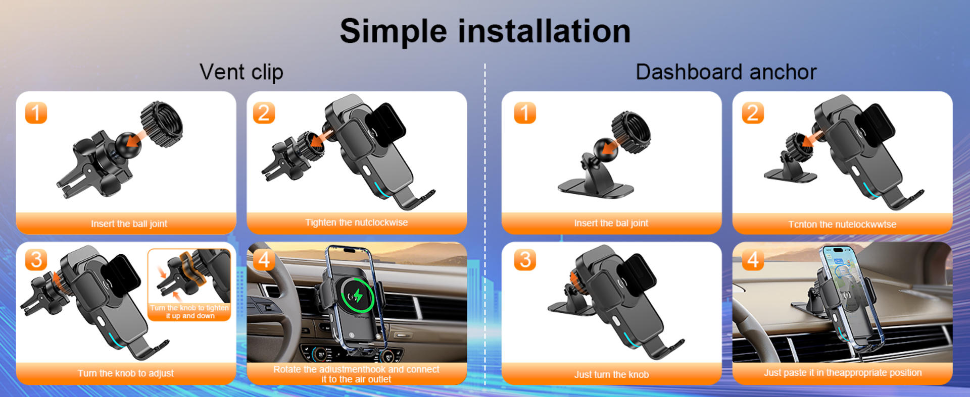 15W Fast Wireless Car Charger with Auto-Clamping and Alignment Phone Holder detail 6