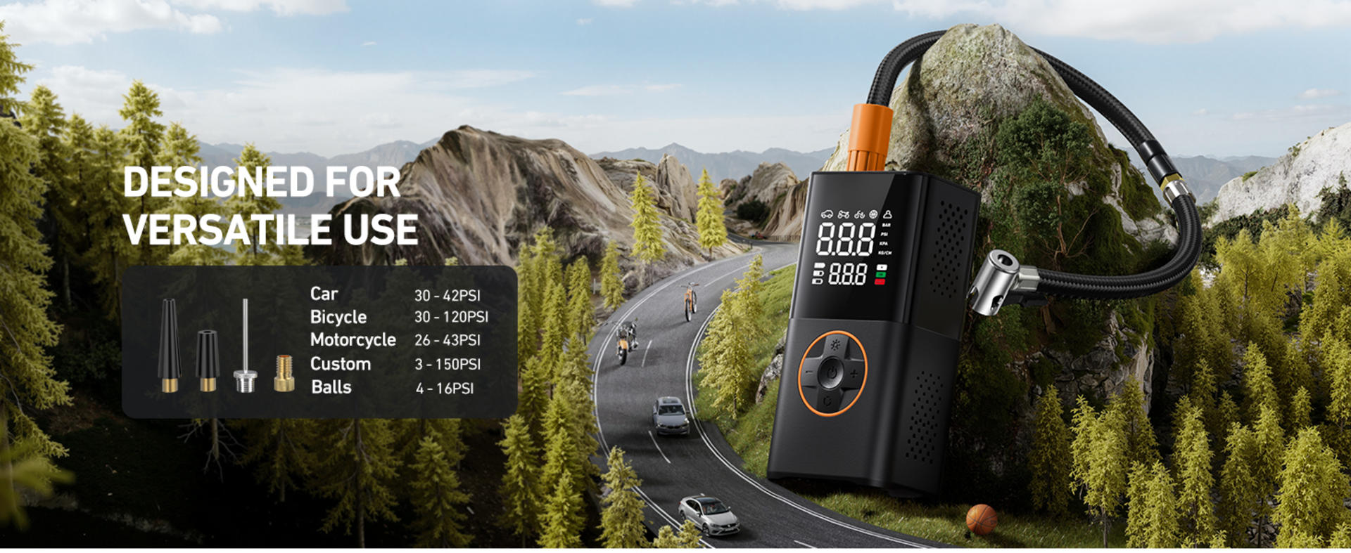 Portable Tire Inflator Air Compressor - Cordless Mini Bike Pump with Dual Digital Display detail 11