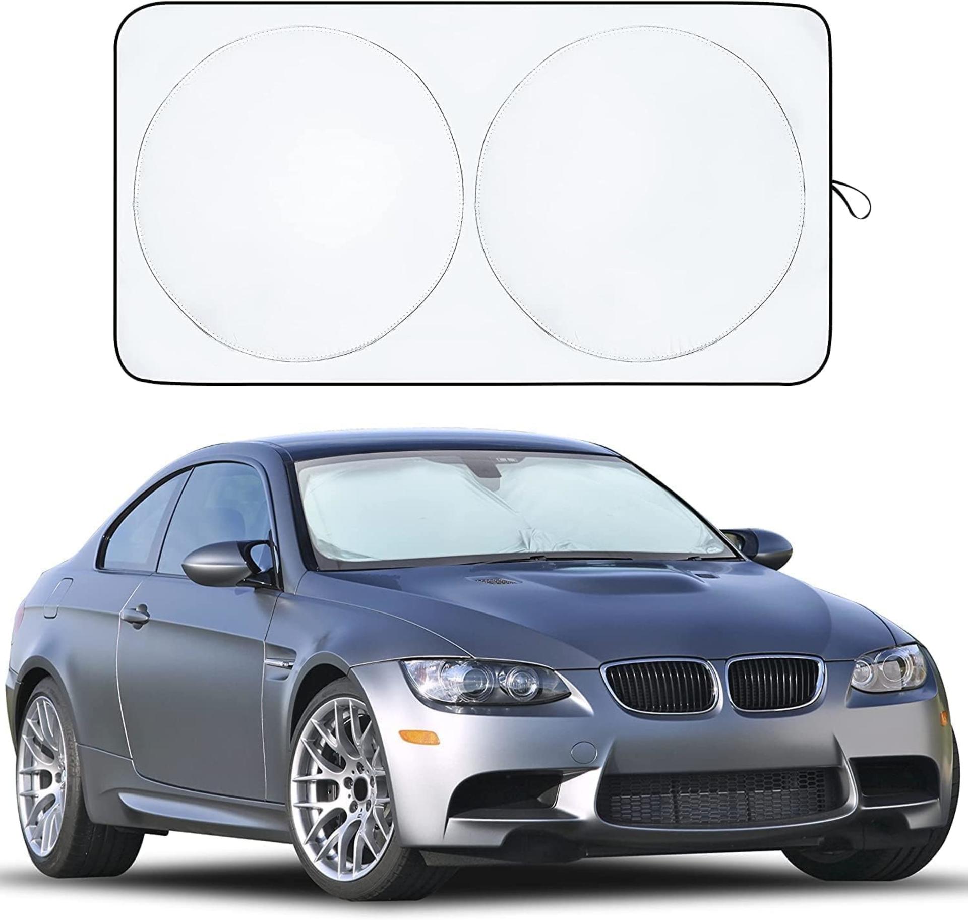 Car Windshield Sunshade - Blocks 99% Heat & UV Rays, Universal Fit for Cars, SUVs, Trucks (64x32 Inches) - 2