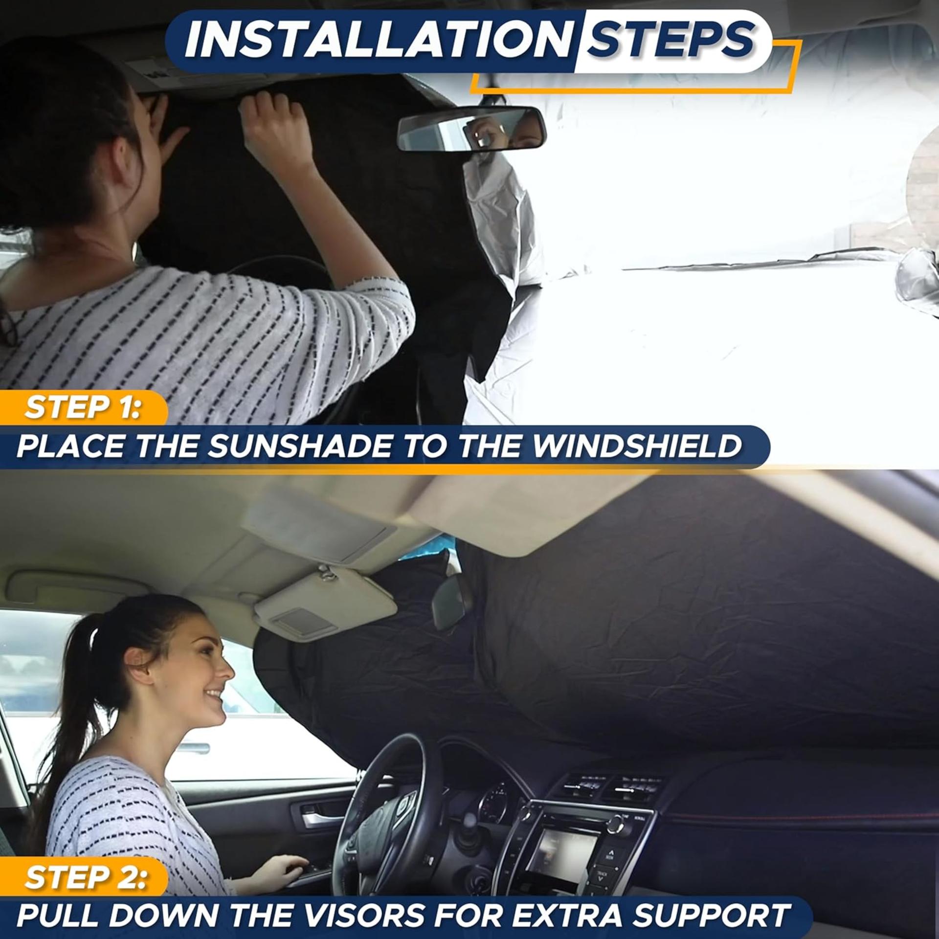 Car Windshield Sunshade - Blocks 99% Heat & UV Rays, Universal Fit for Cars, SUVs, Trucks (64x32 Inches)