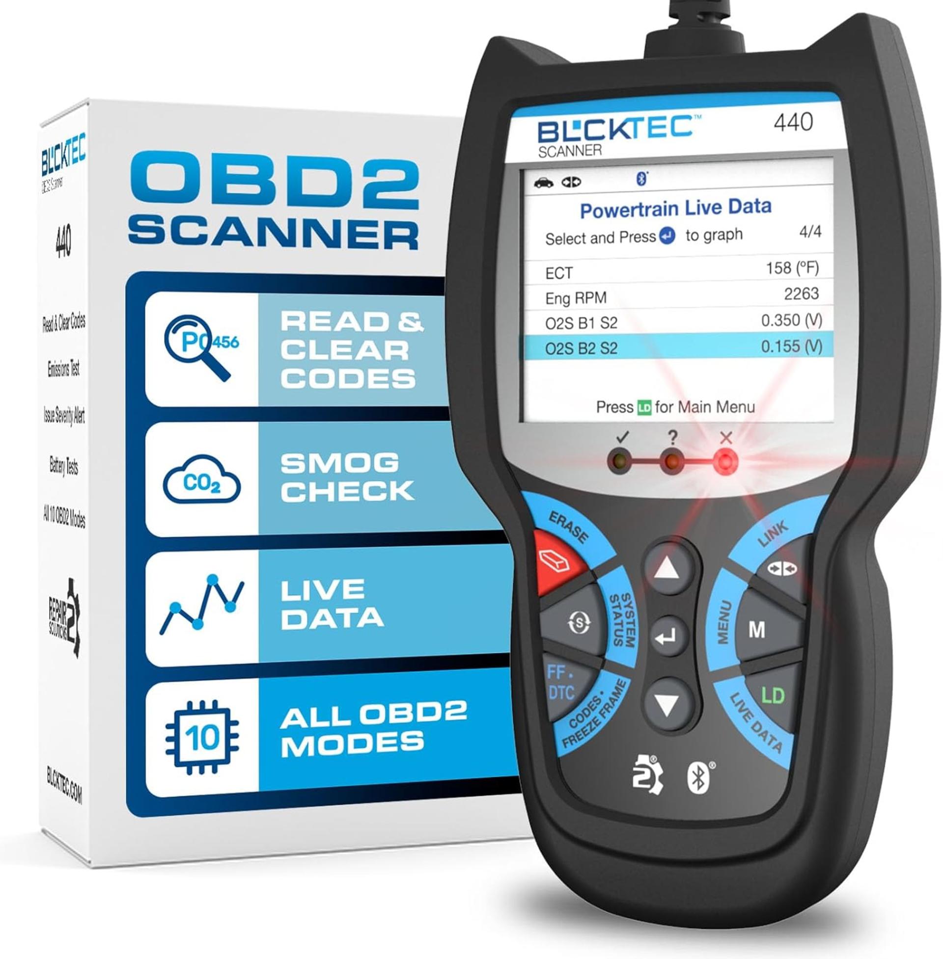 Bluetooth OBD2 Scanner Diagnostic Tool - Car Code Reader with Live Data & Battery Test